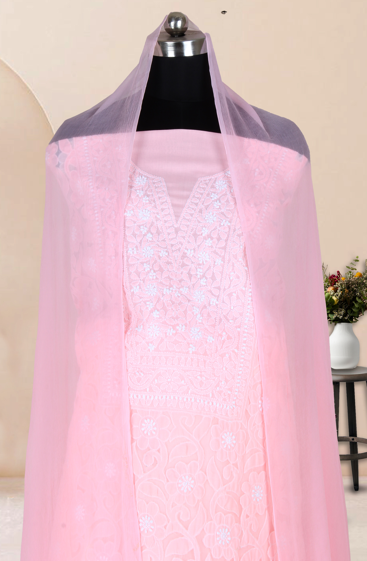 Orange Cotton Beautiful Chikankari Embroidered Suit with Chiffon Dupatta - SUMCOT1300C