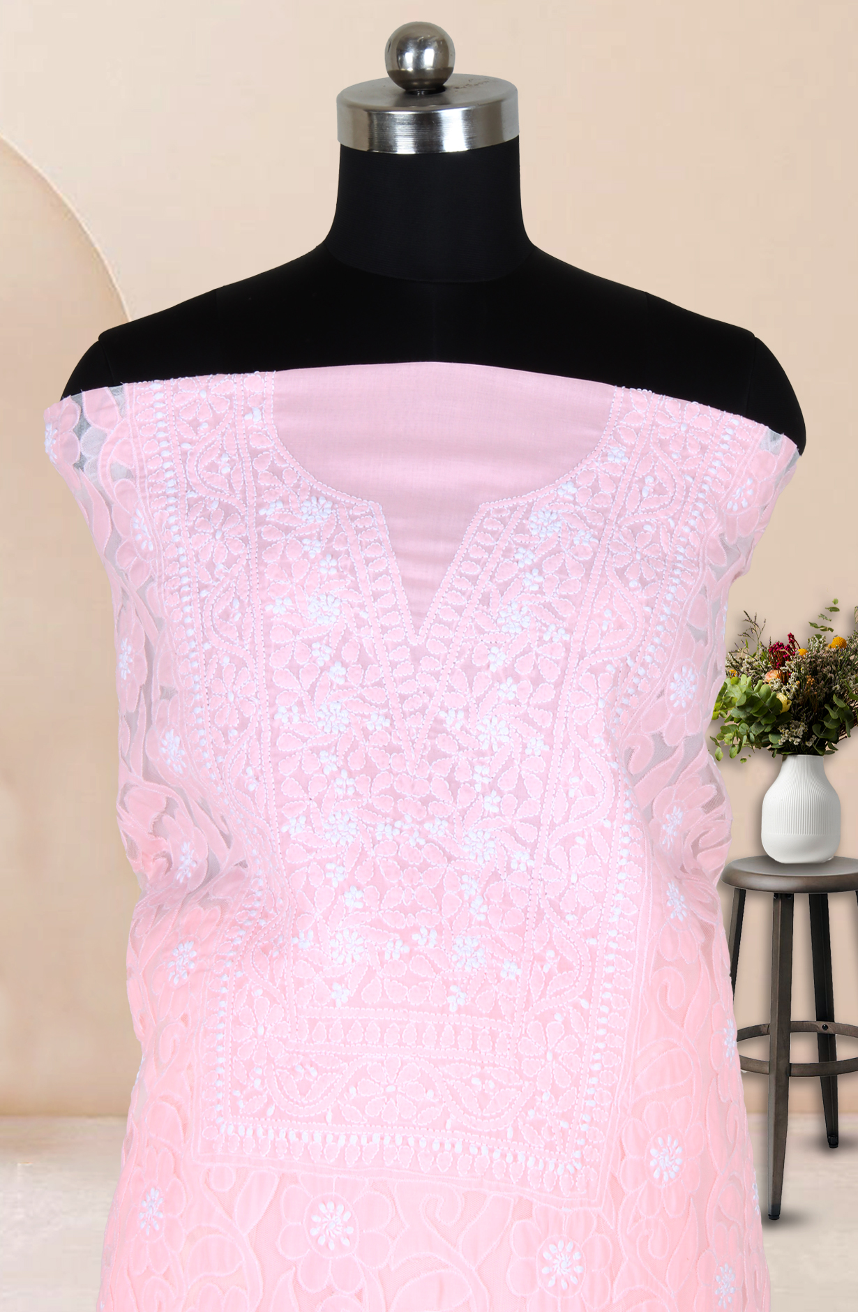 Orange Cotton Beautiful Chikankari Embroidered Suit with Chiffon Dupatta - SUMCOT1300C