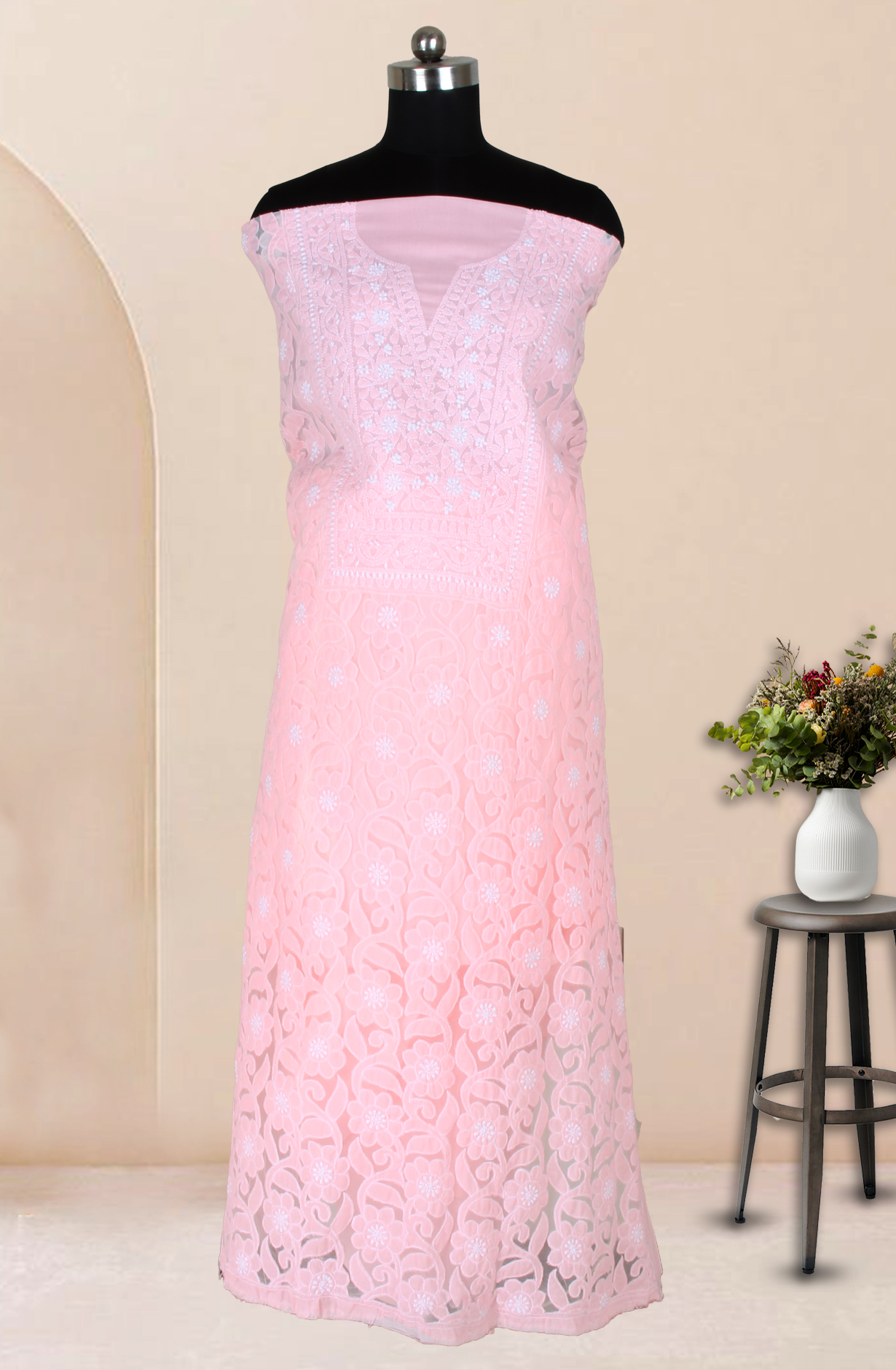 Orange Cotton Beautiful Chikankari Embroidered Suit with Chiffon Dupatta - SUMCOT1300C