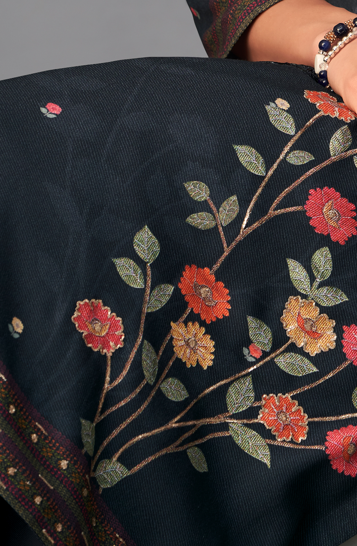 Black Pashmina Digital Printed Winter Wear Salwar Kameez - SUN1742