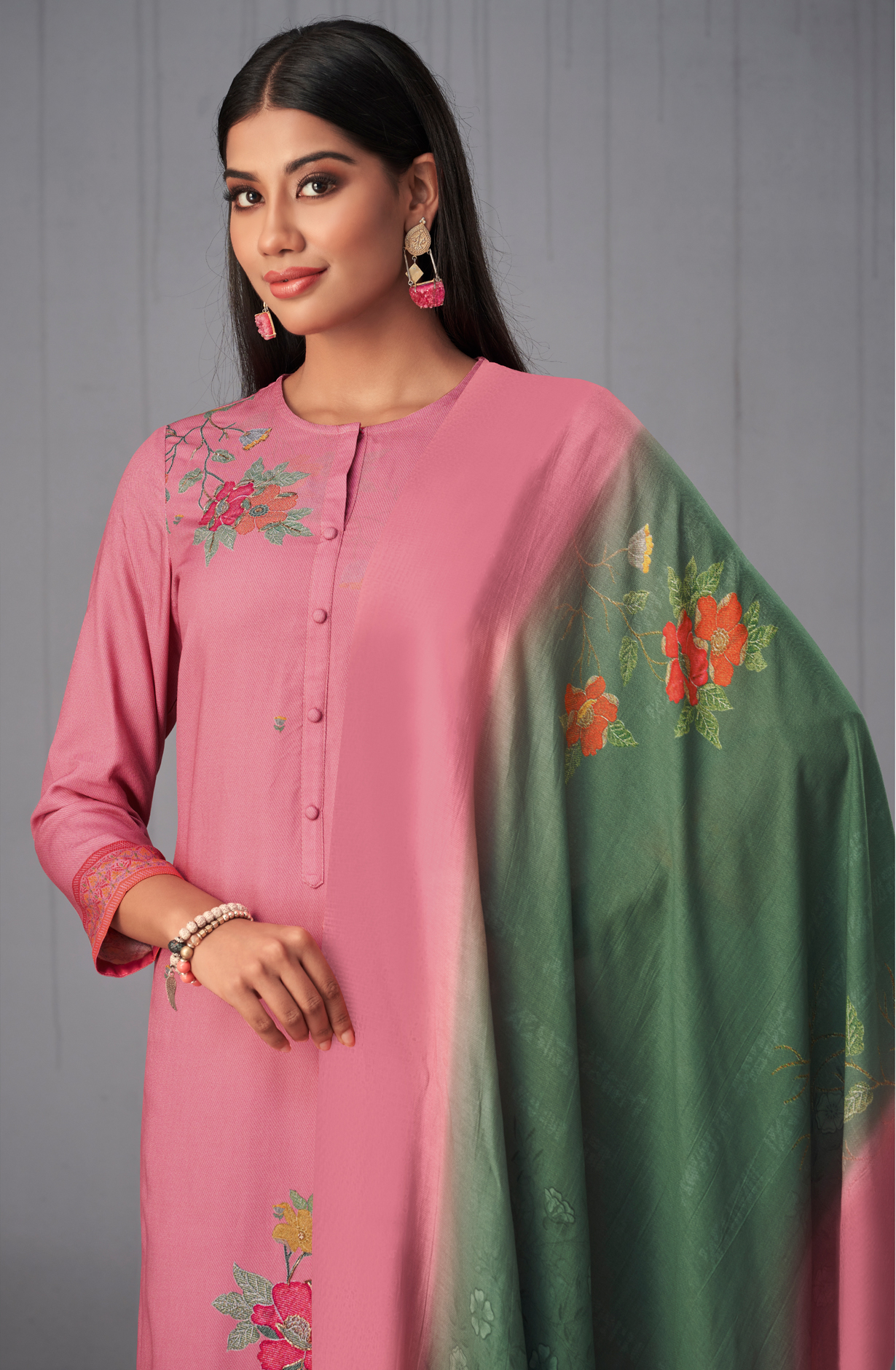 Pink Pashmina Digital Printed Winter Wear Salwar Kameez - SUN1792