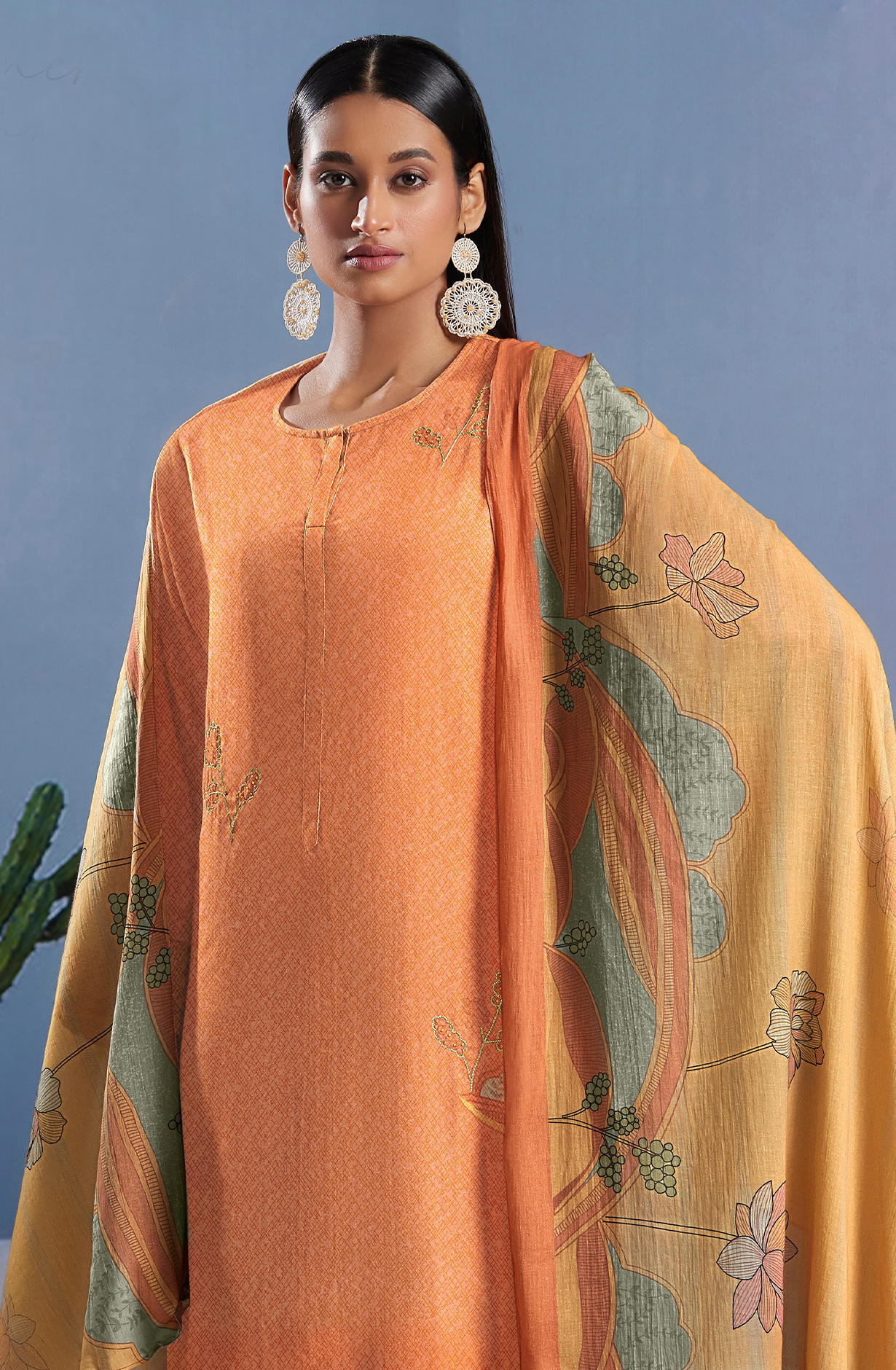 Orange Cotton Digital Printed Unstitched Salwar Kameez - SUN328