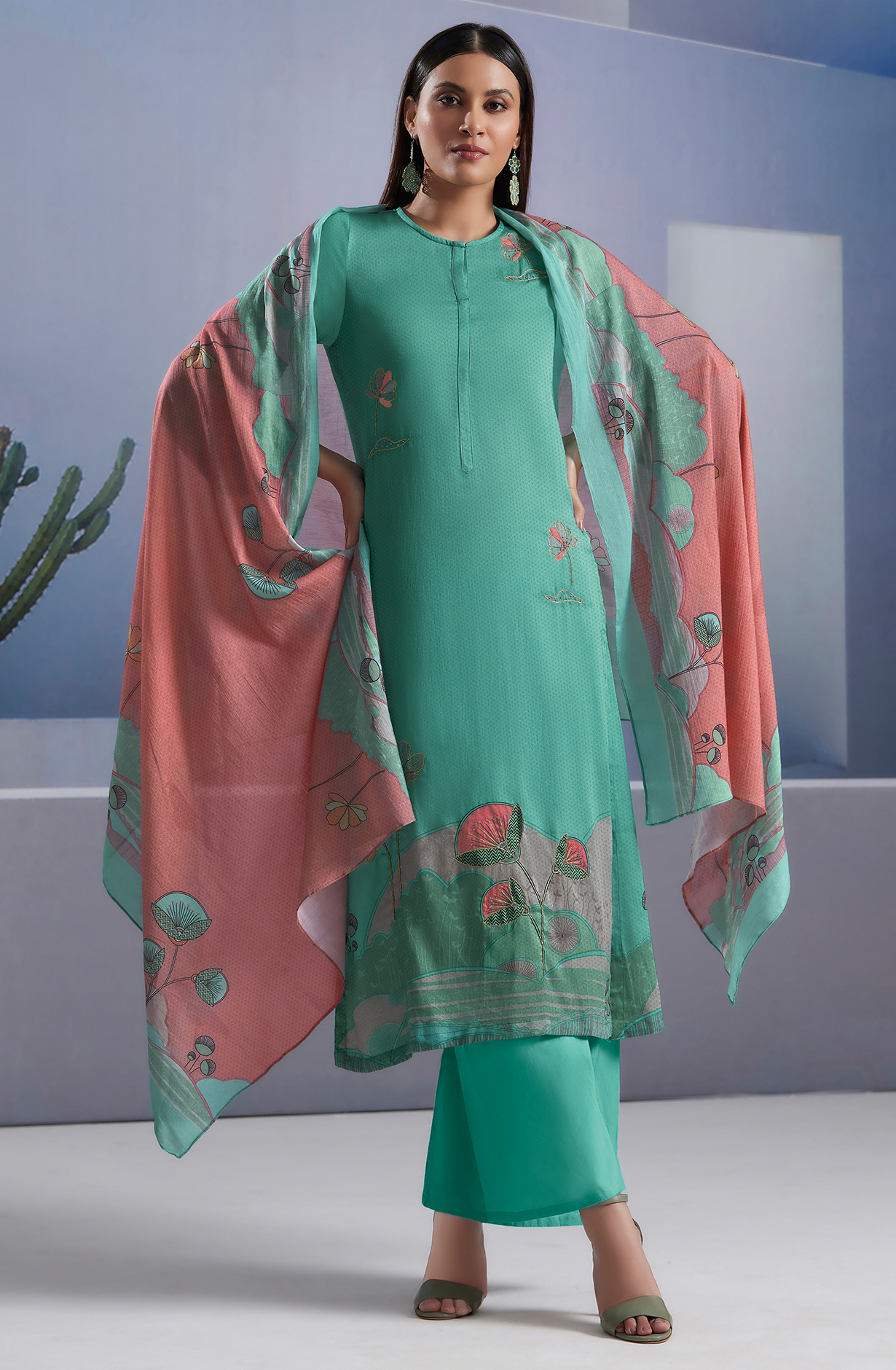 Firozi Cotton Digital Printed Unstitched Salwar Suit - SUN332