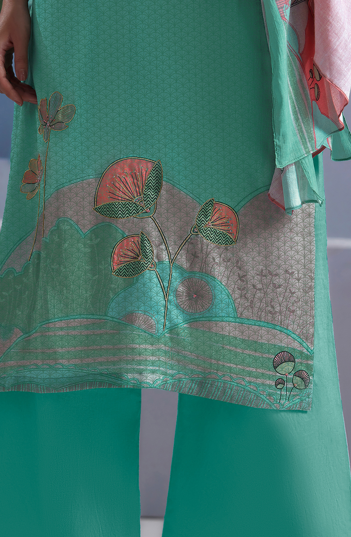 Firozi Cotton Digital Printed Unstitched Salwar Suit - SUN332