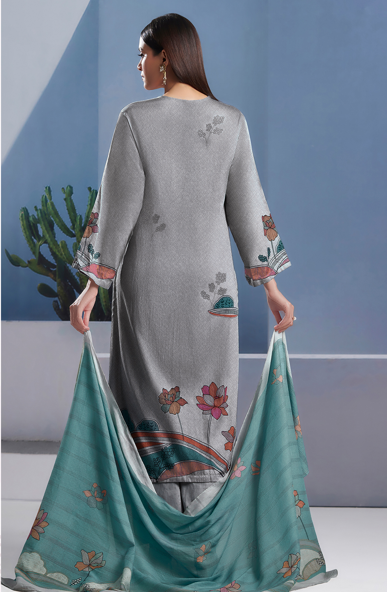 Grey Cotton Digital Printed Unstitched Salwar Suit - SUN338