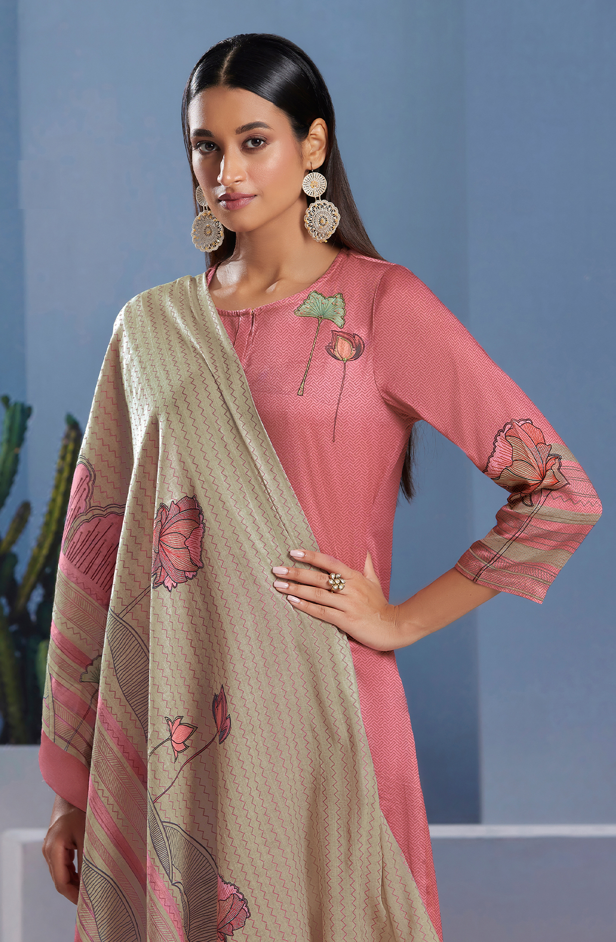 Pink Cotton Digital Printed Unstitched Salwar Suit - SUN358