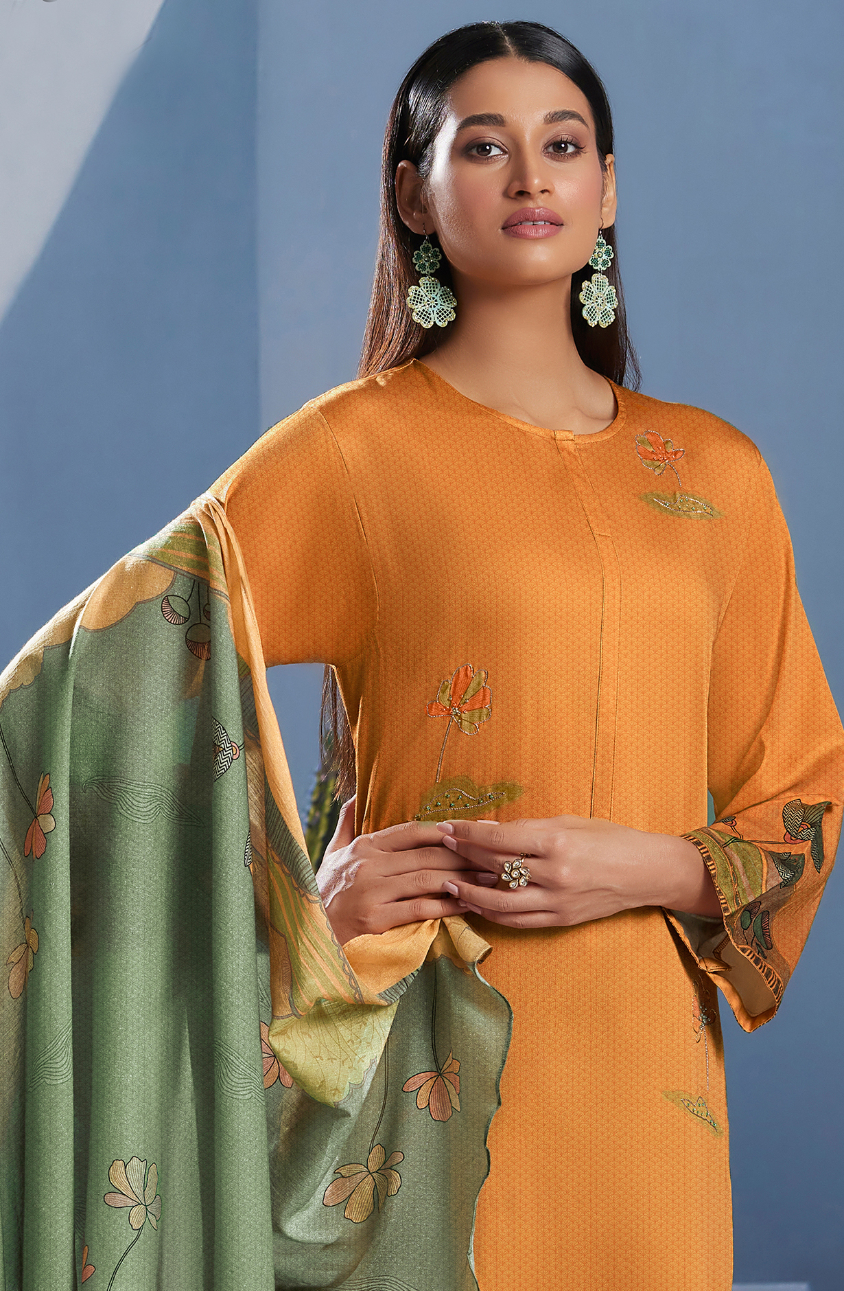 Orange Cotton Digital Printed Unstitched Salwar Suit - SUN367