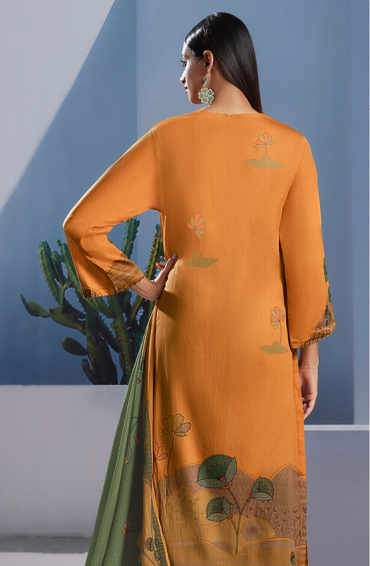 Orange Cotton Digital Printed Unstitched Salwar Suit - SUN367