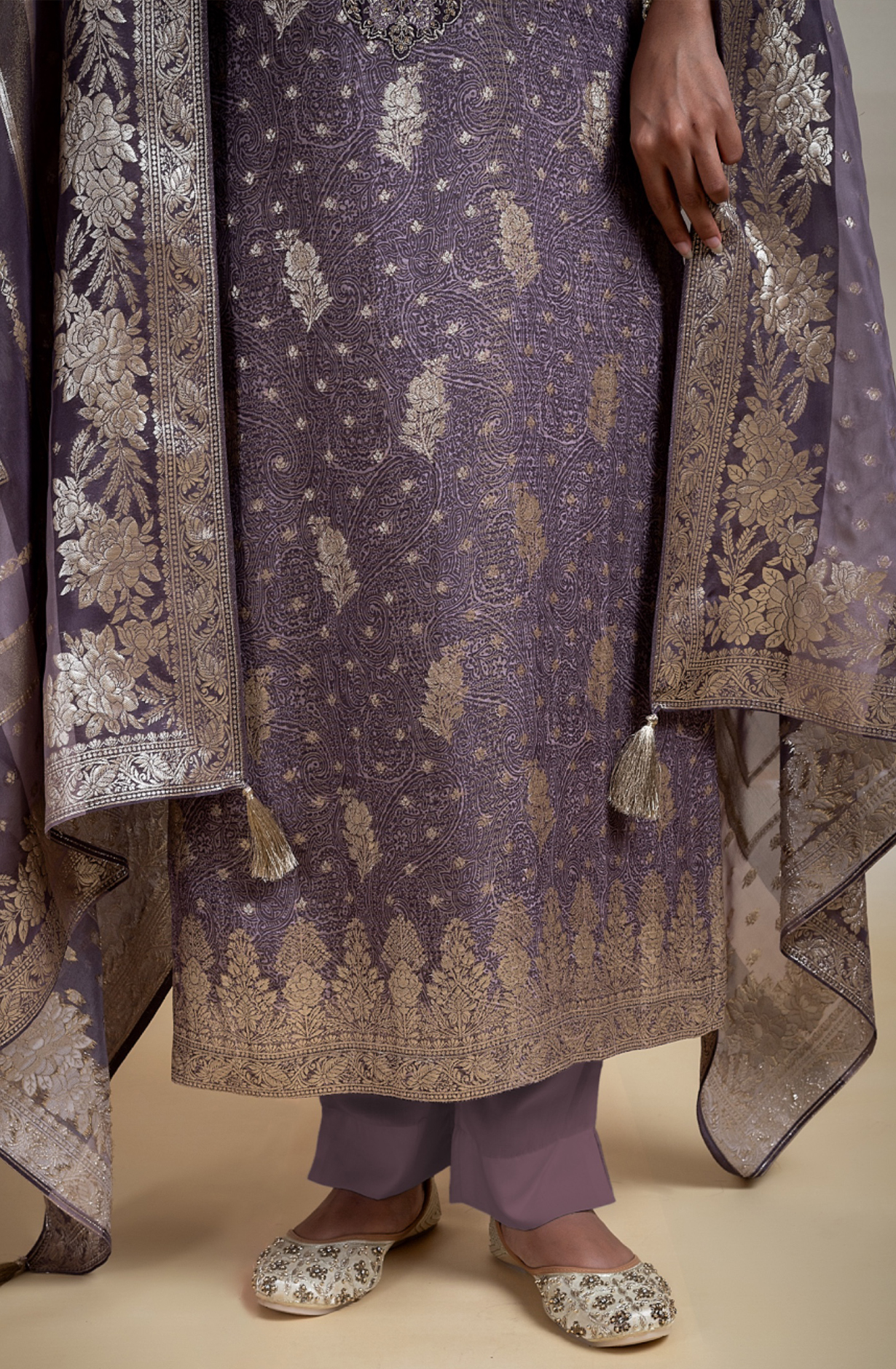 Purple Tissue Silk Jacquard Digital Printed Suit Set with Dupatta- SUF2280B