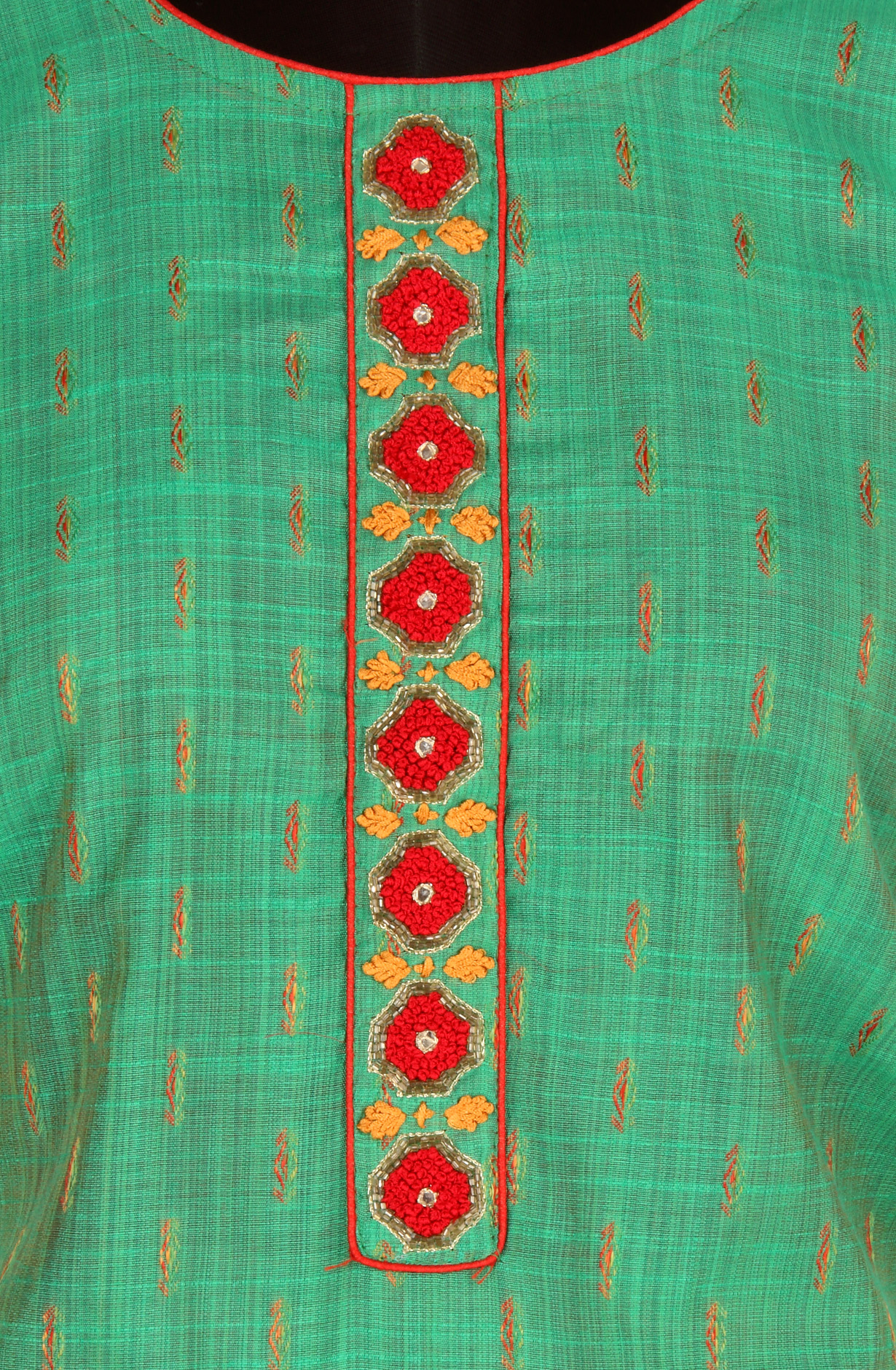 Festive Special Green Unstitched Chanderi Suit-set with Chiffon Dupatta - SVACHN1212A