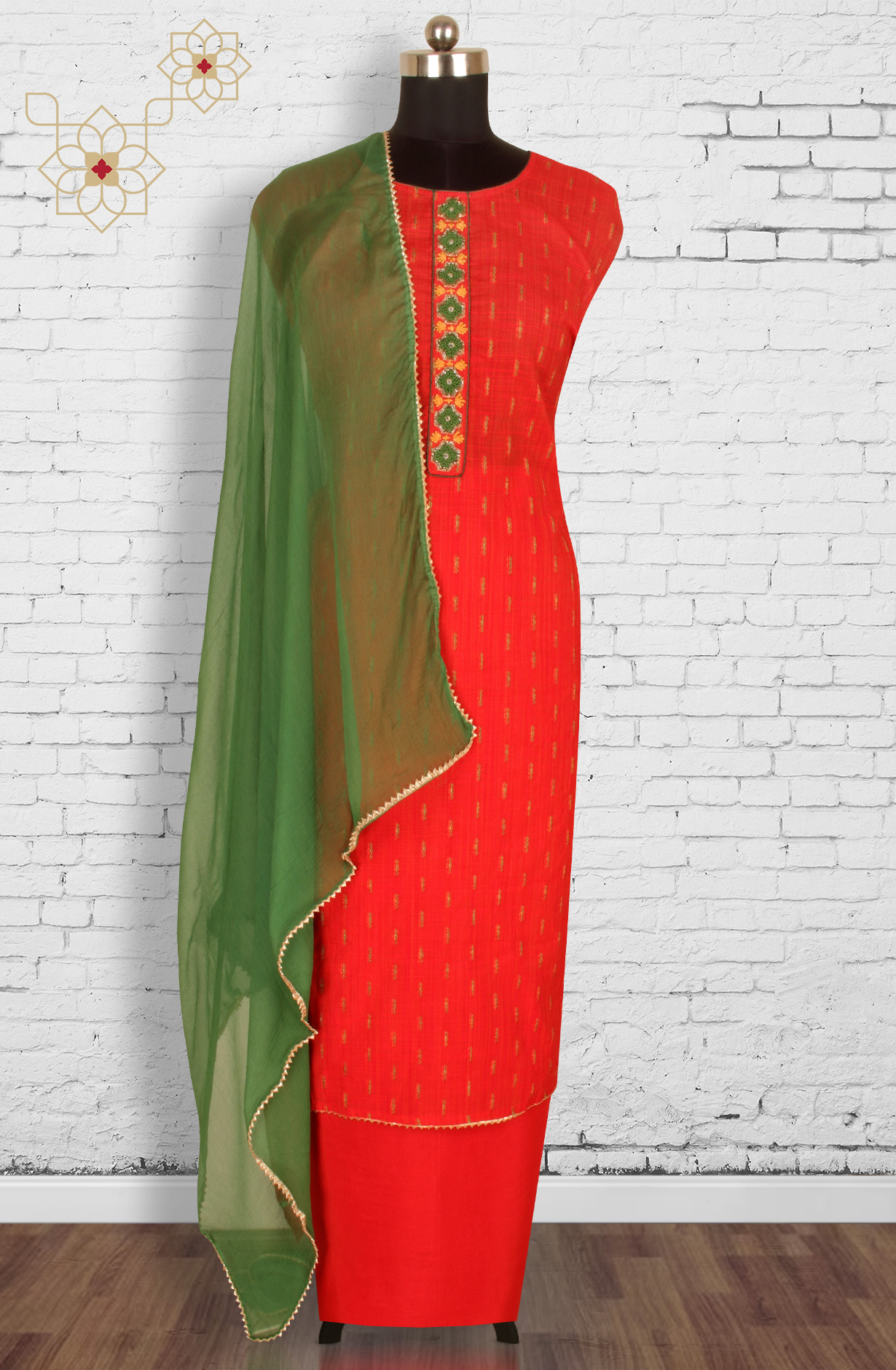 Festive Special Red Unstitched Chanderi Suit-sets - SVACHN1212B