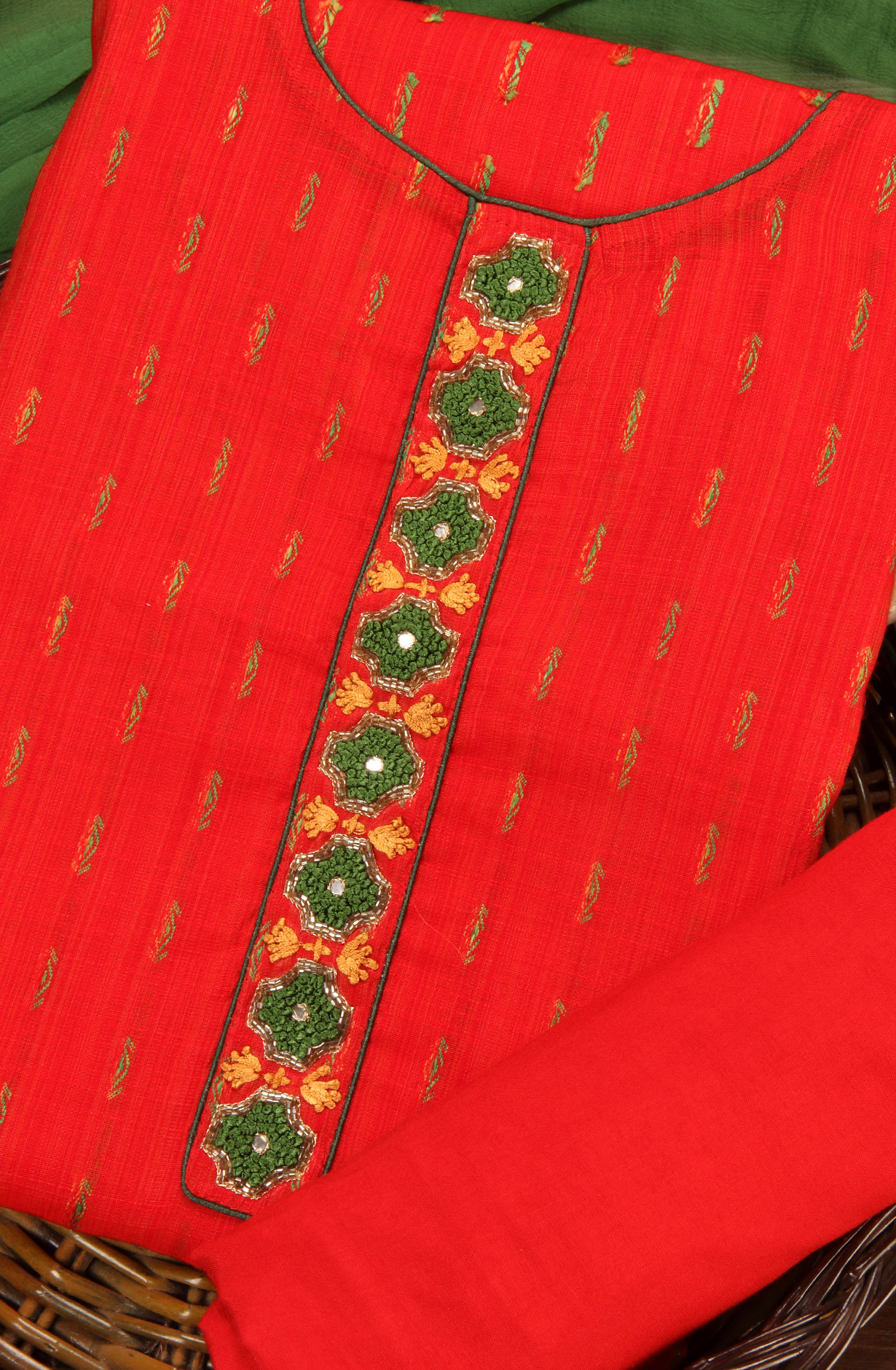 Festive Special Red Unstitched Chanderi Suit-sets - SVACHN1212B