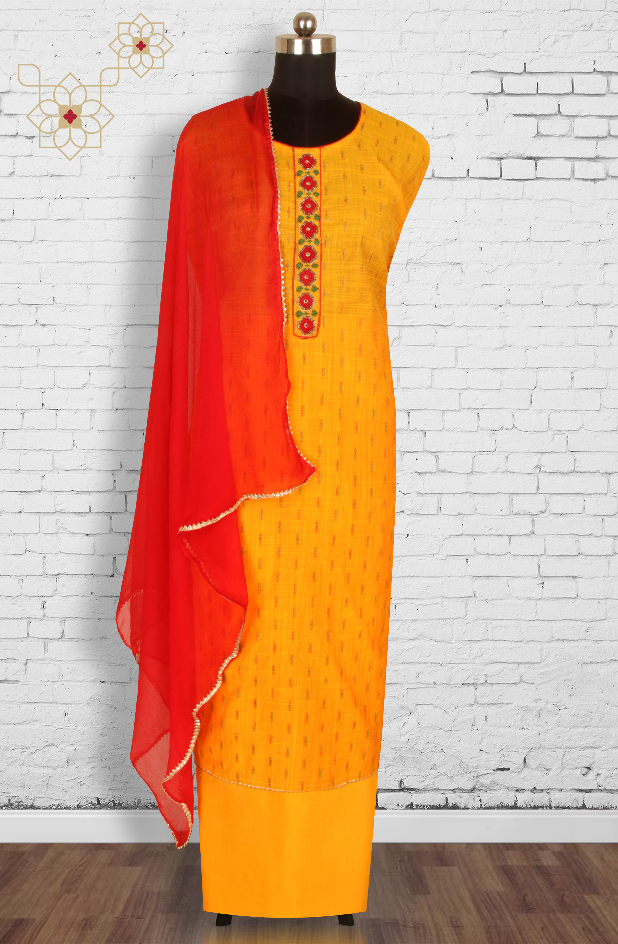 Festive Special Yellow Unstitched Chanderi Suit-sets - SVACHN1212D