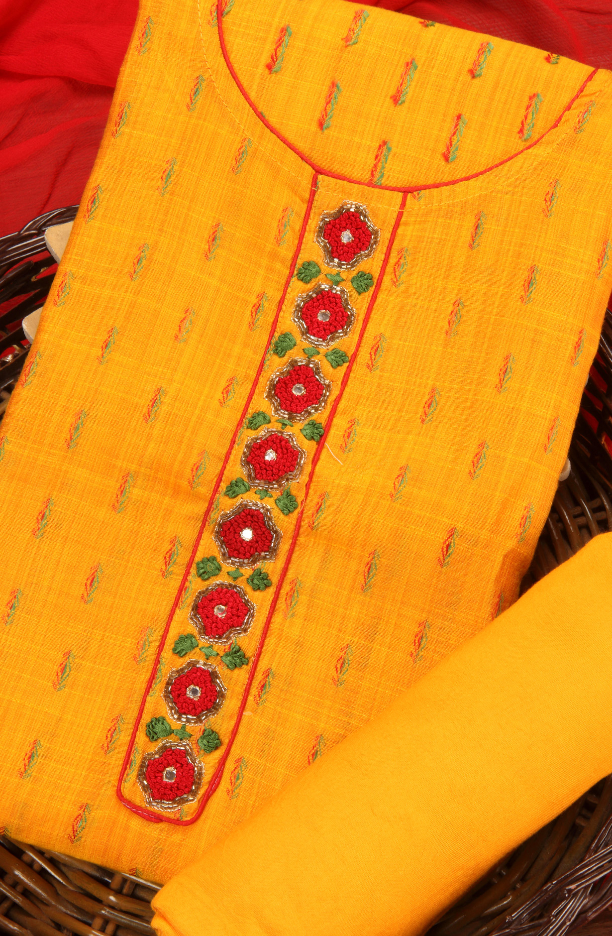 Festive Special Yellow Unstitched Chanderi Suit-sets - SVACHN1212D