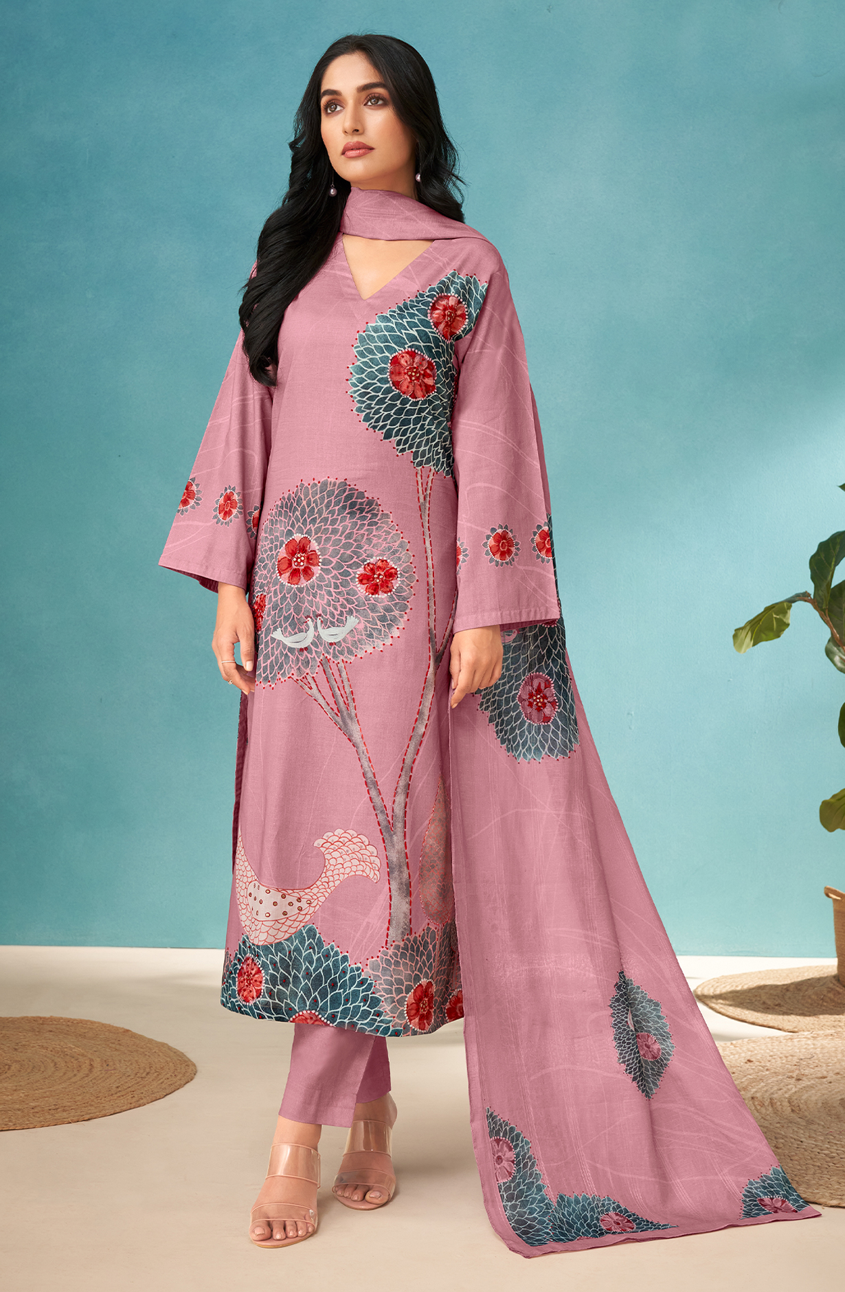 Mauve Cotton Digital Printed Unstitched Salwar Kameez - SWA247