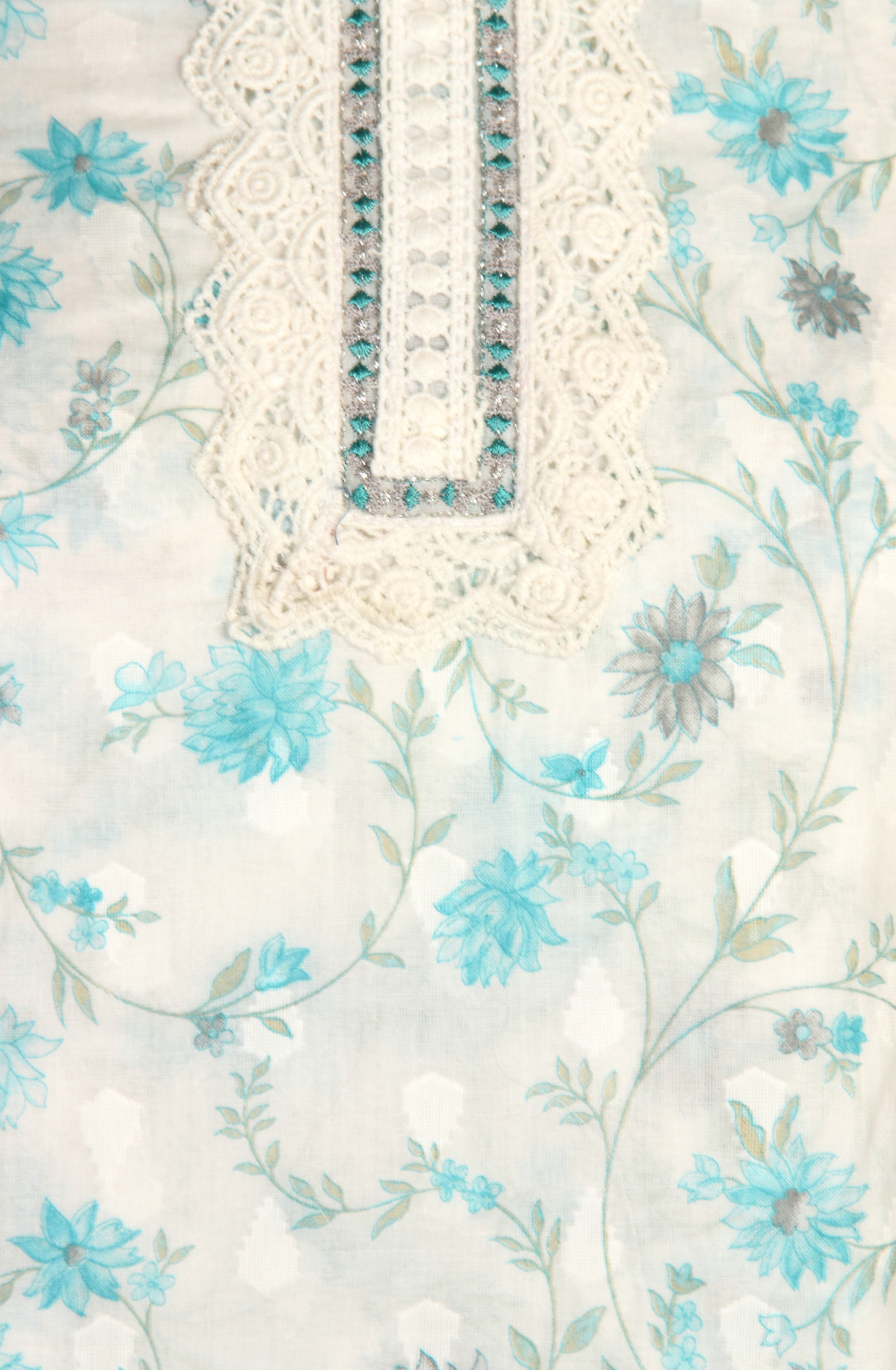 White Turquoise Pure Cotton Digital Printed Exclusive Suit-sets with Chiffon Dupatta - SWAPIM3A