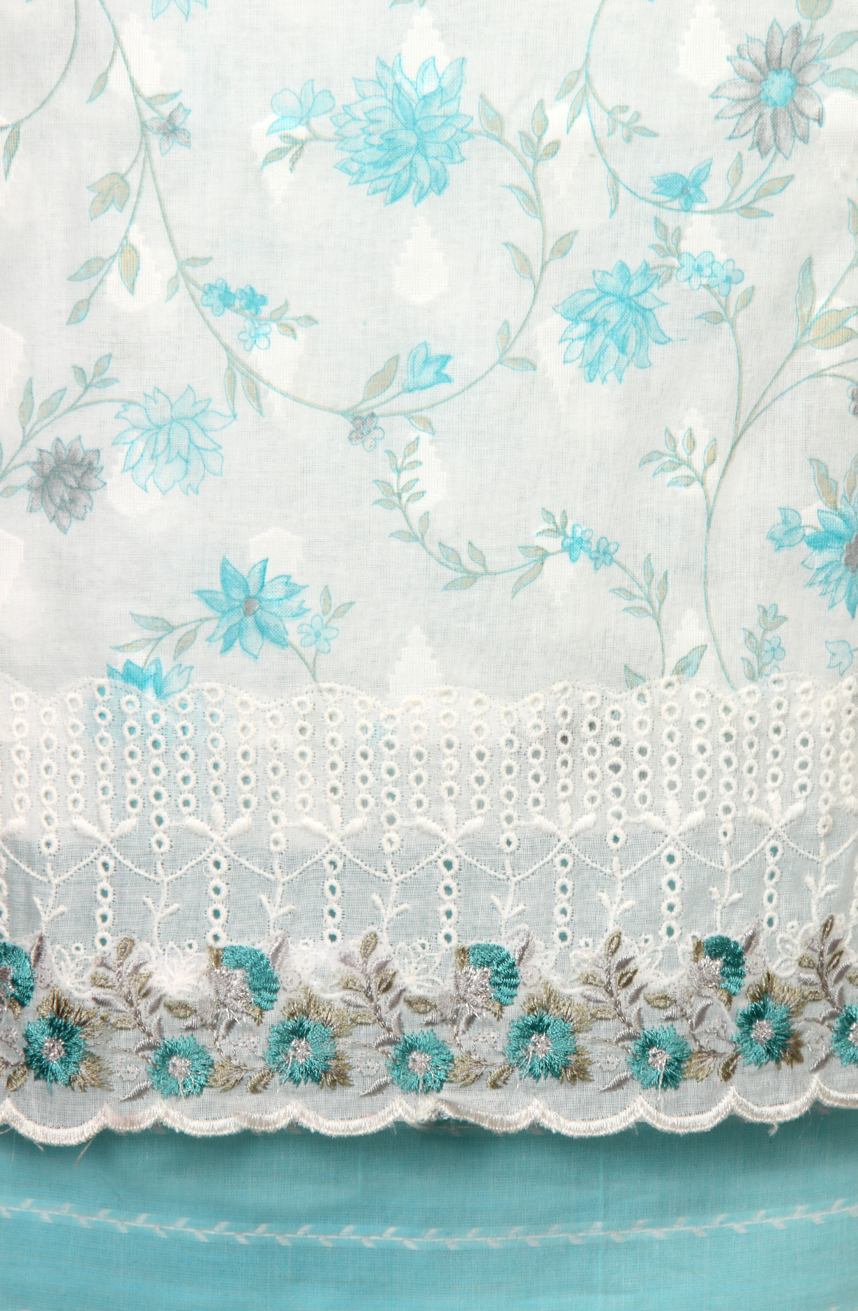 White Turquoise Pure Cotton Digital Printed Exclusive Suit-sets with Chiffon Dupatta - SWAPIM3A