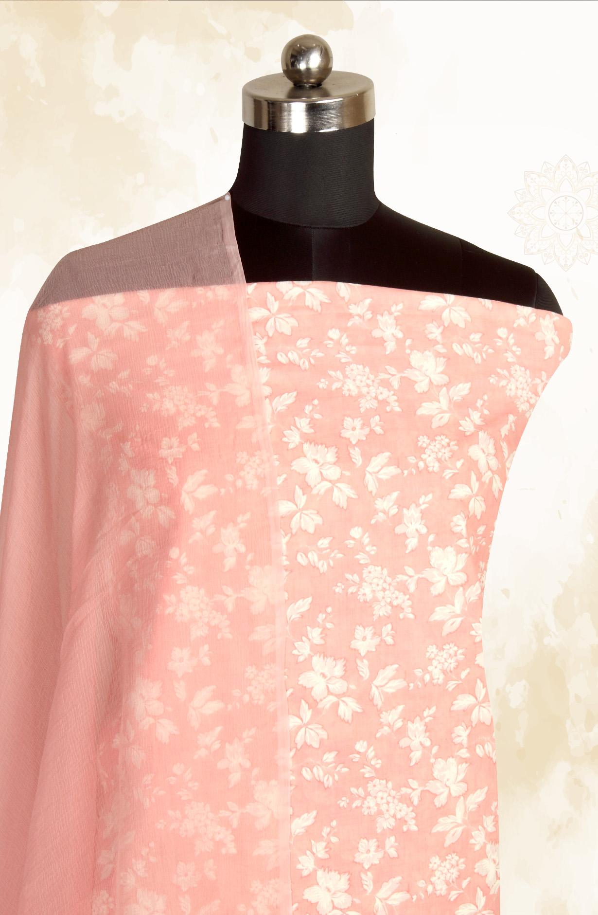 Pink Cotton Printed with Schiffli Embroidery Suit with Chiffon Dupatta - SYLNPJ3155A