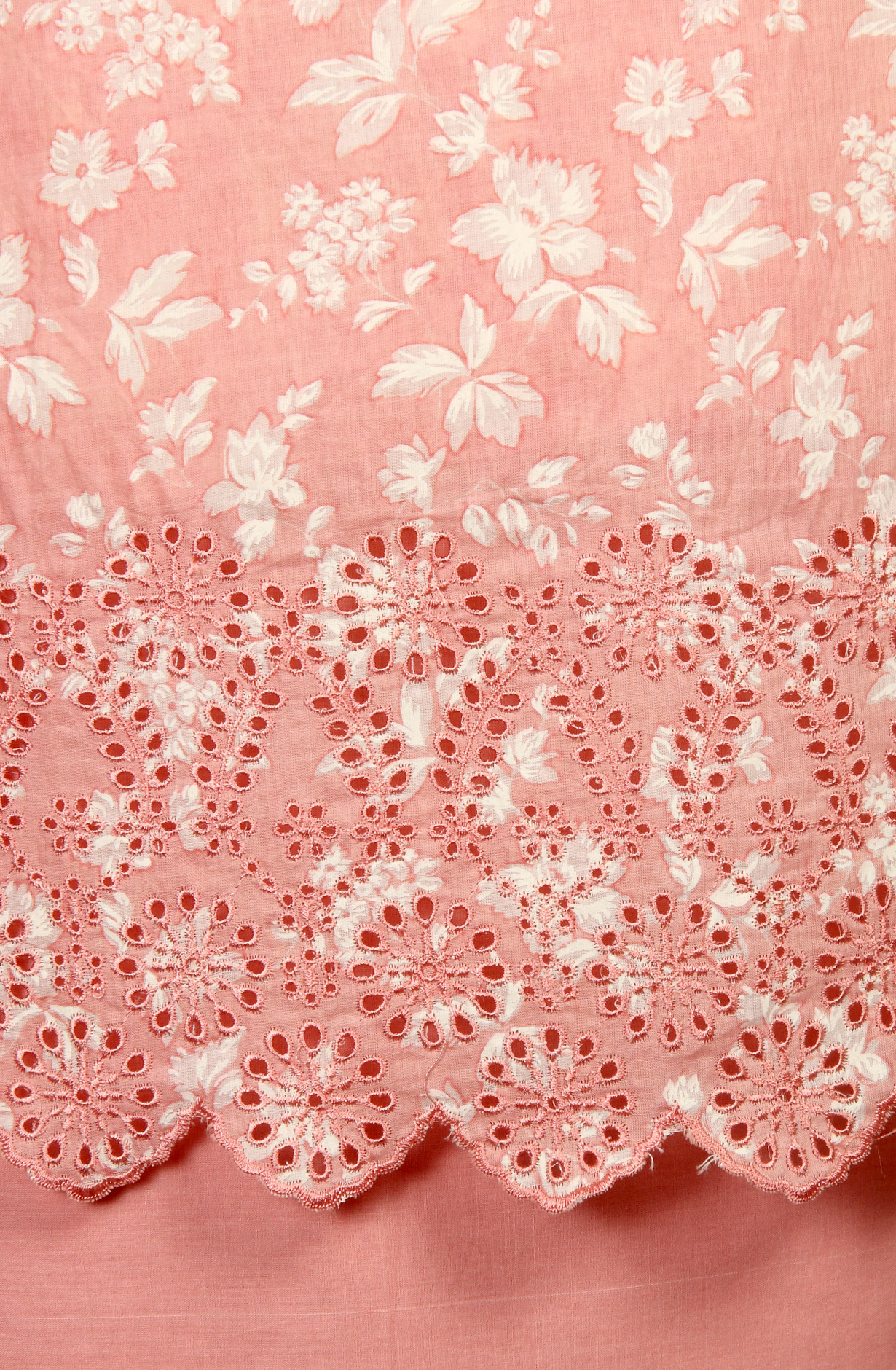 Pink Cotton Printed with Schiffli Embroidery Suit with Chiffon Dupatta - SYLNPJ3155A