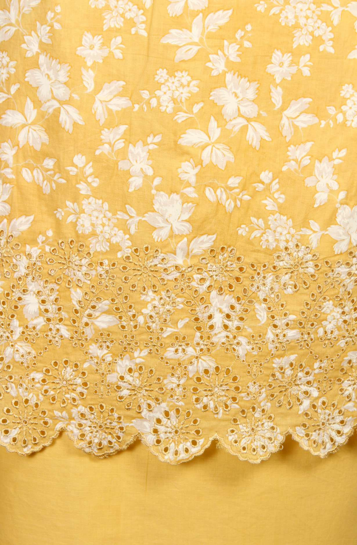 Mustard Cotton Printed with Schiffli Embroidery Suit with Chiffon Dupatta - SYLNPJ3155B