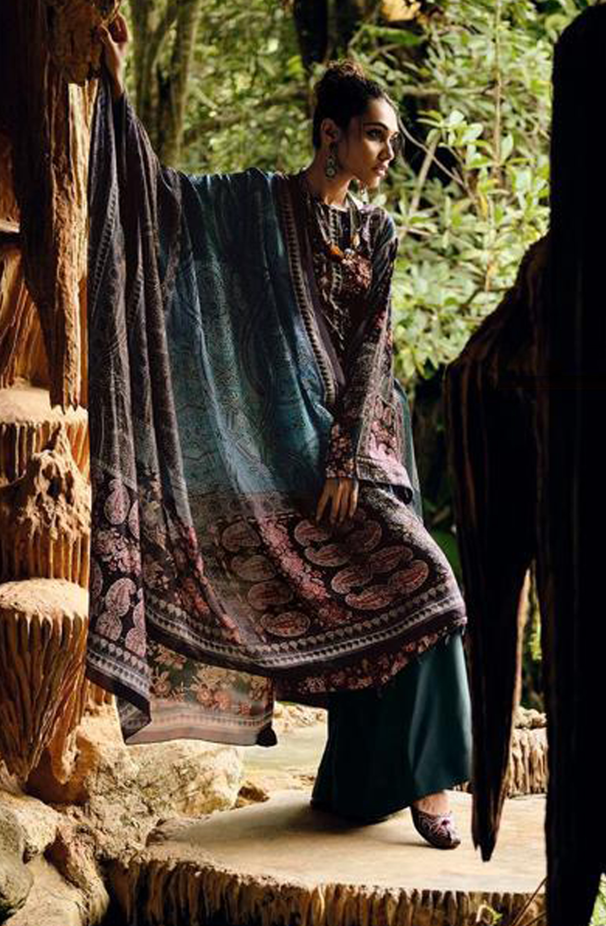 Teal and Multi Velvet Designer Unstitched Salwar Kameez - SYM01