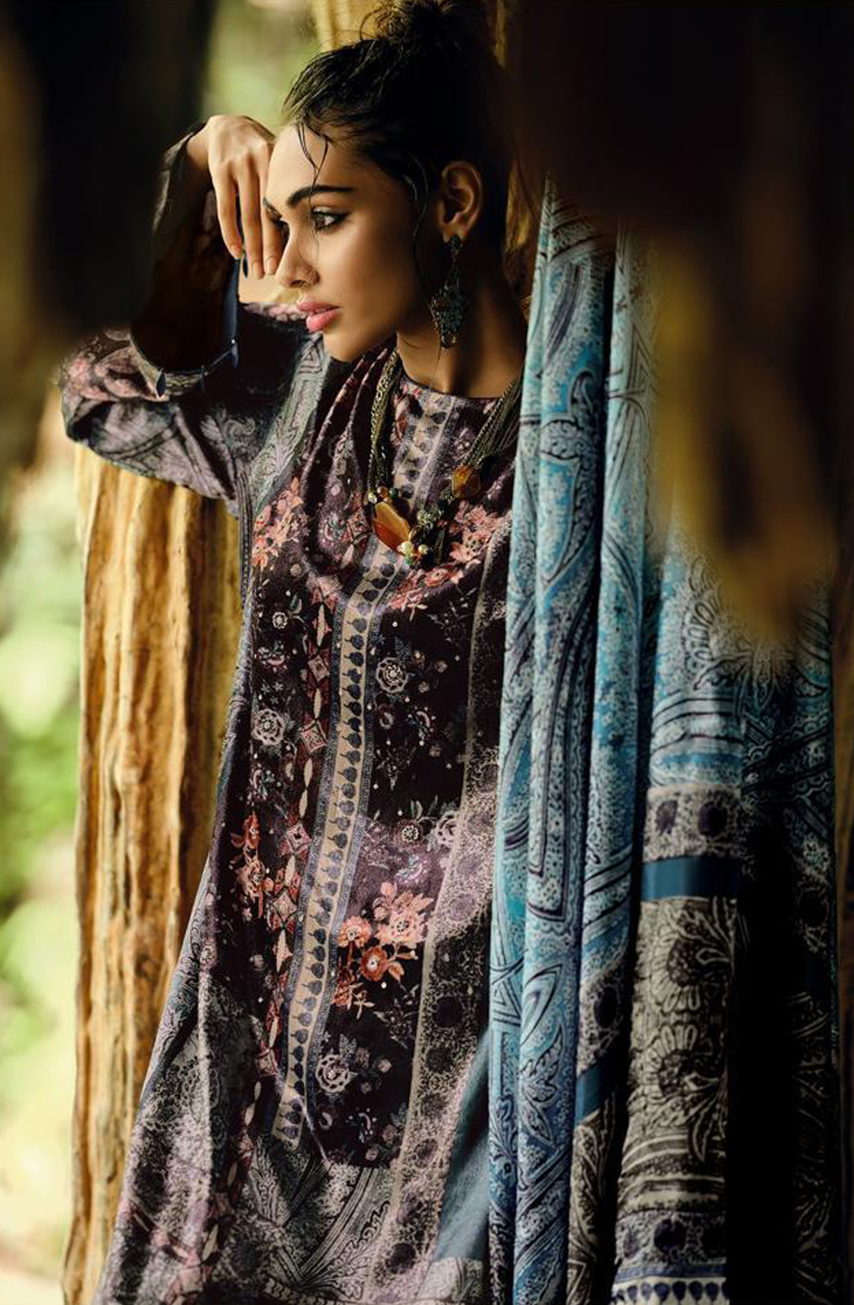 Teal and Multi Velvet Designer Unstitched Salwar Kameez - SYM01