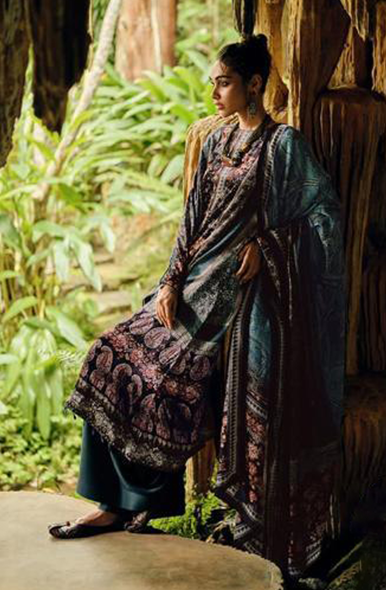 Teal and Multi Velvet Designer Unstitched Salwar Kameez - SYM01