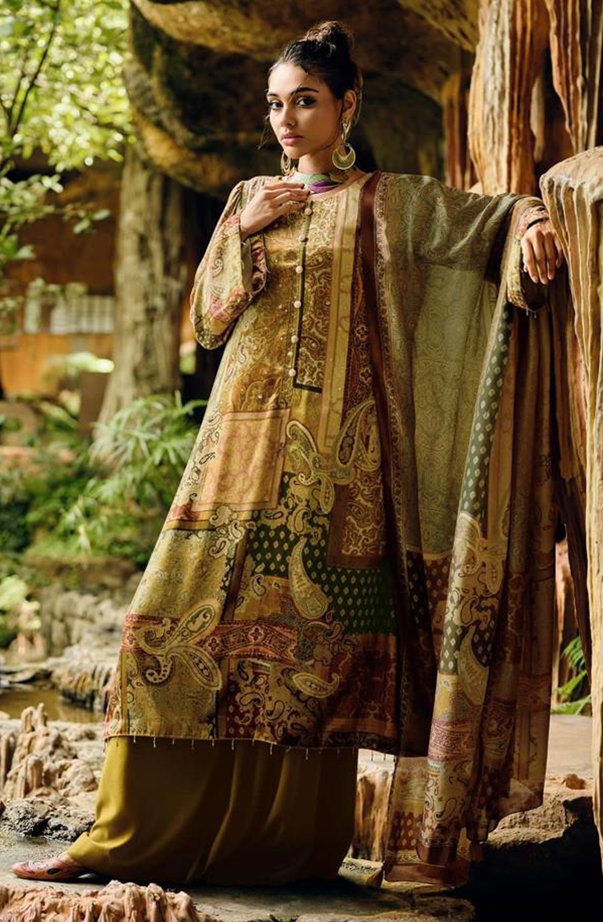 Mustard Yellow Velvet Designer Unstitched Salwar Kameez - SYM02