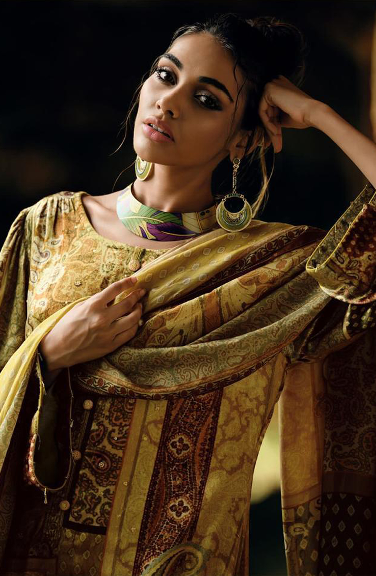 Mustard Yellow Velvet Designer Unstitched Salwar Kameez - SYM02