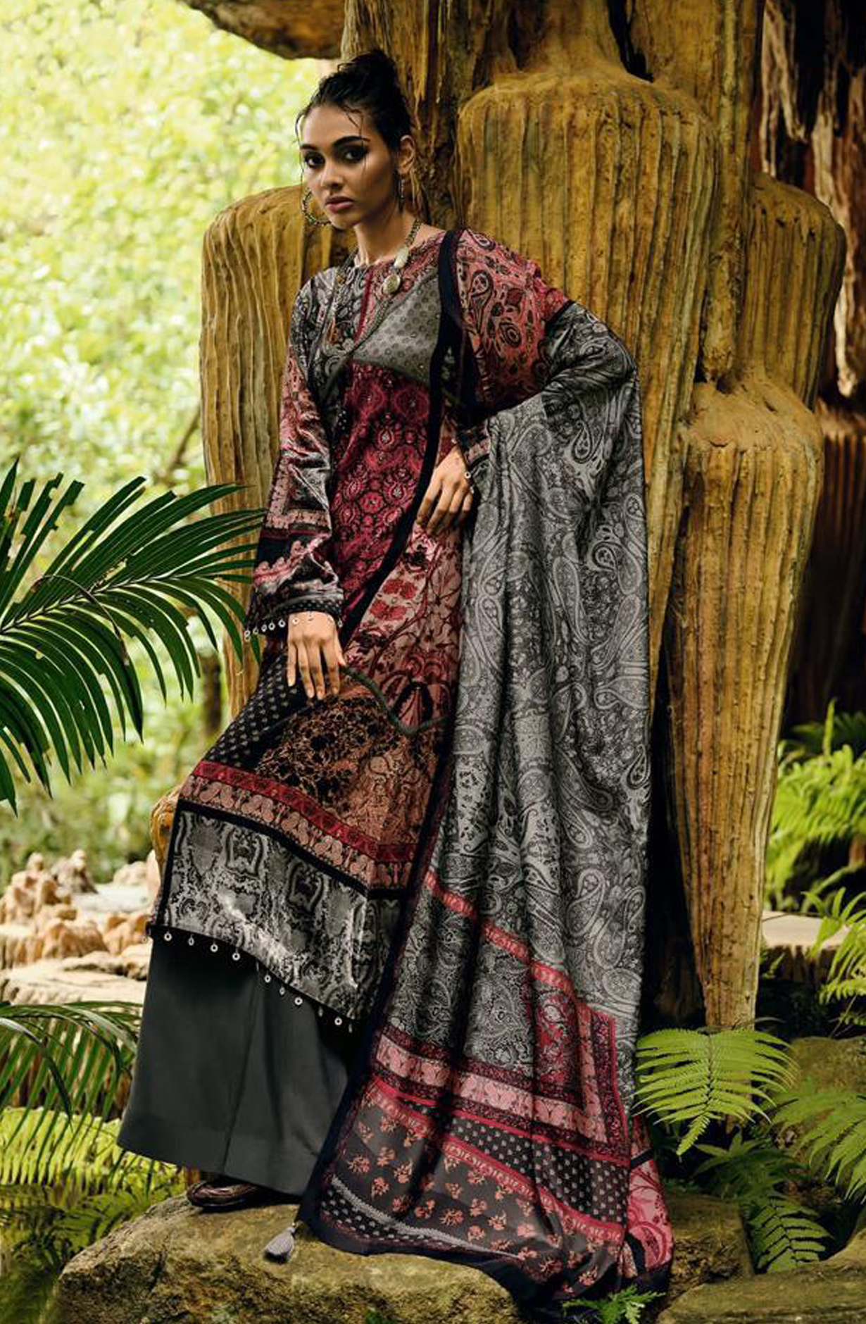 Black and Multi Velvet Designer Unstitched Salwar Kameez - SYM03