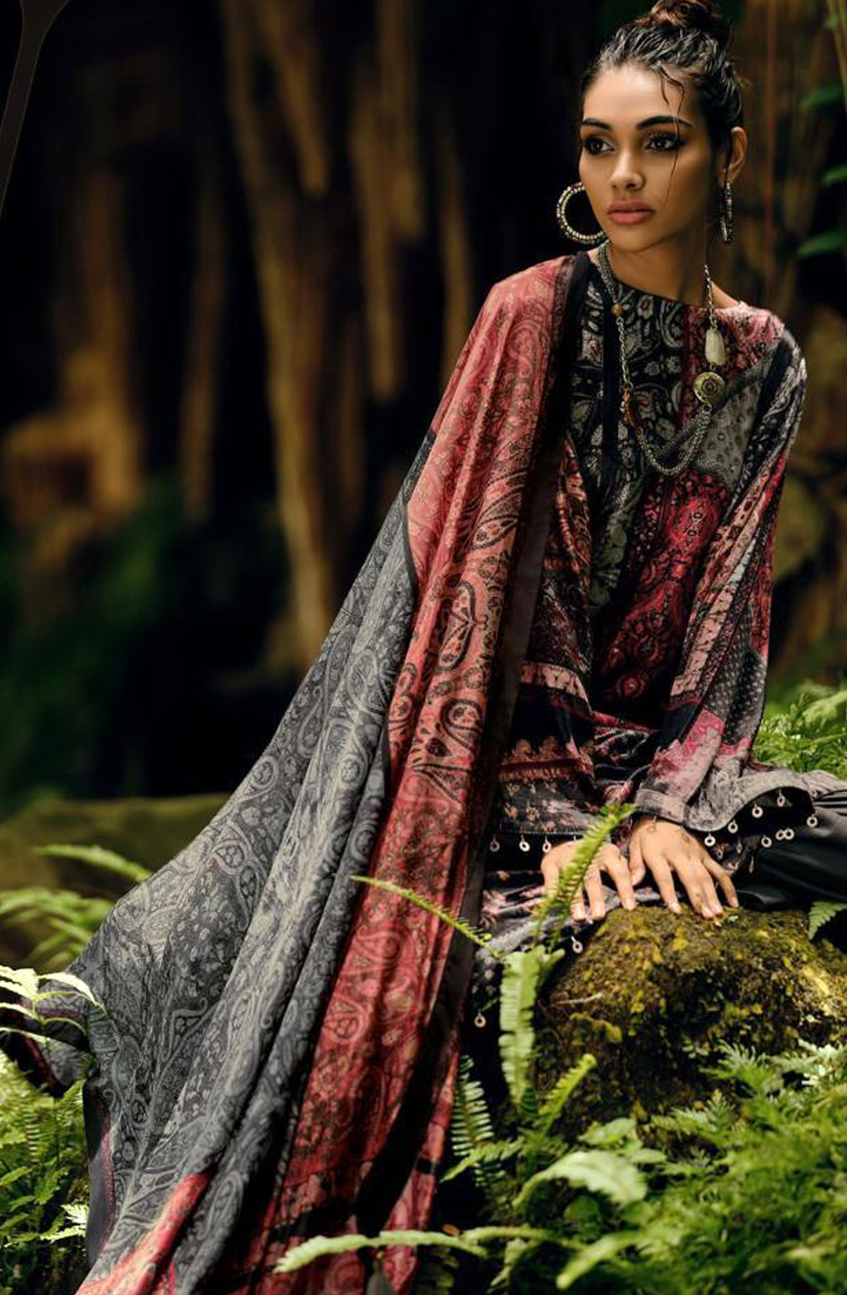 Black and Multi Velvet Designer Unstitched Salwar Kameez - SYM03