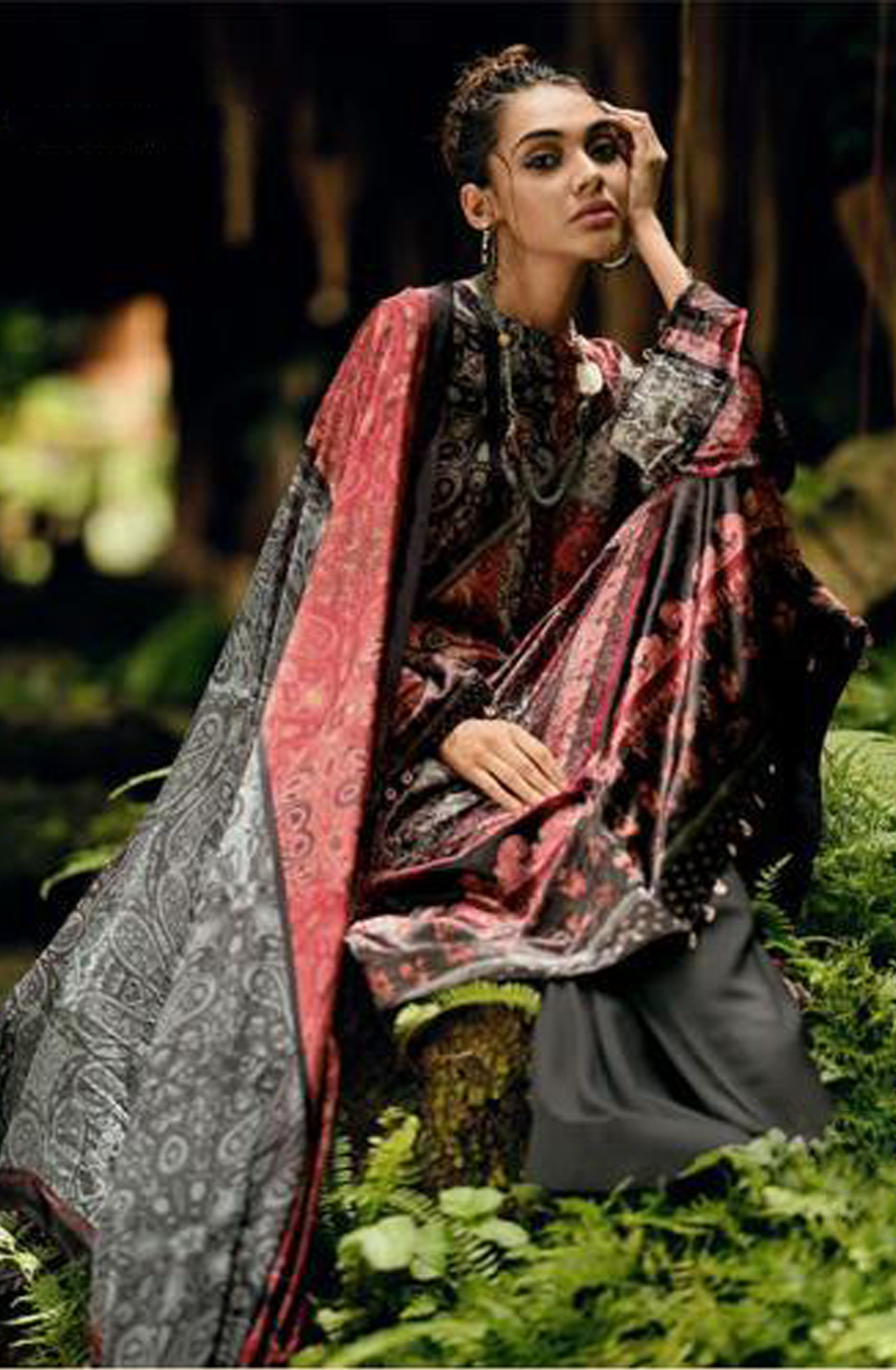 Black and Multi Velvet Designer Unstitched Salwar Kameez - SYM03