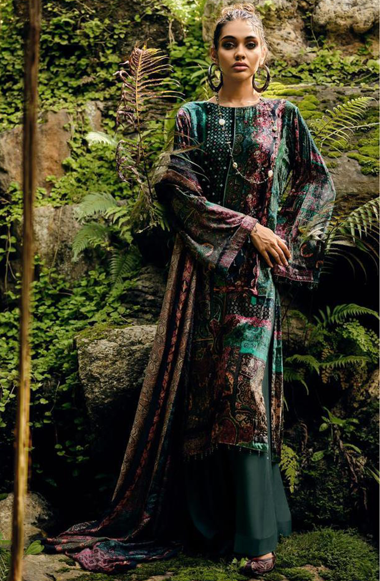 Firozi and Multi Velvet Designer Unstitched Salwar Kameez - SYM04