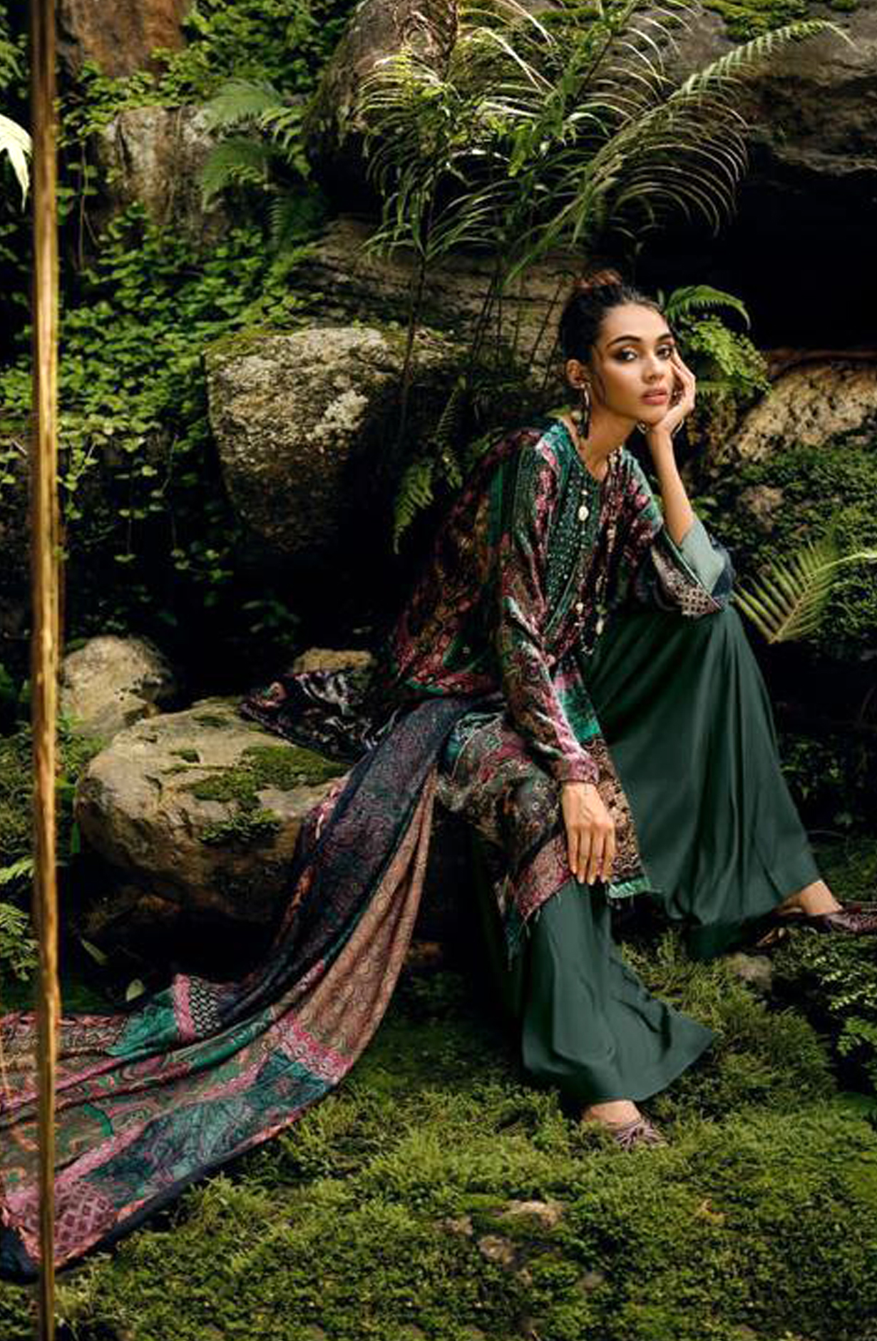 Firozi and Multi Velvet Designer Unstitched Salwar Kameez - SYM04