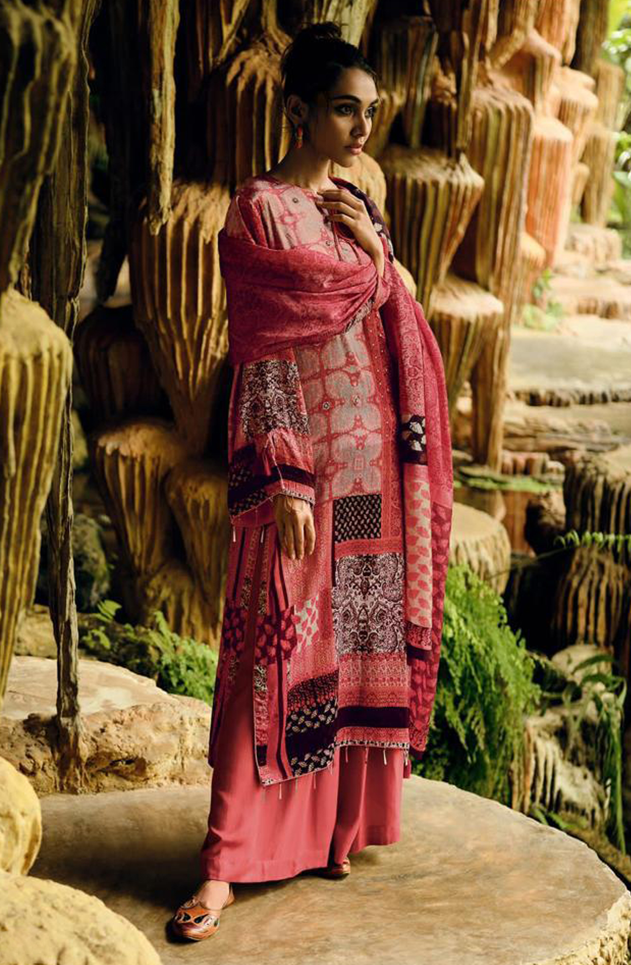 Rust Velvet Designer Unstitched Salwar Kameez - SYM05