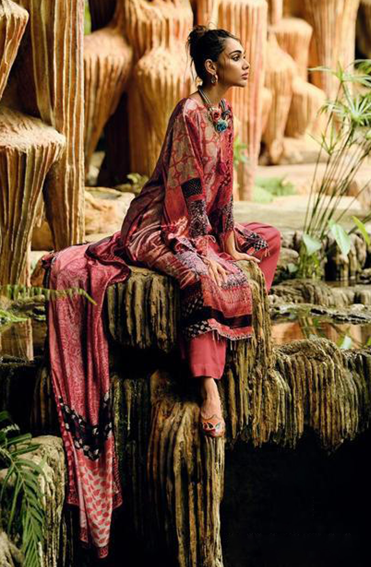 Rust Velvet Designer Unstitched Salwar Kameez - SYM05