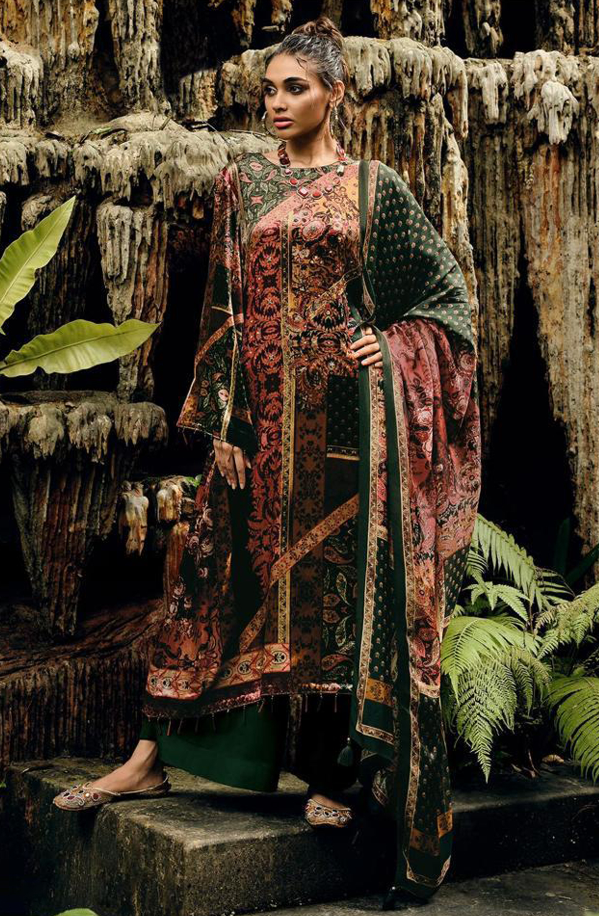 Bottle Green Velvet Designer Unstitched Salwar Kameez - SYM06