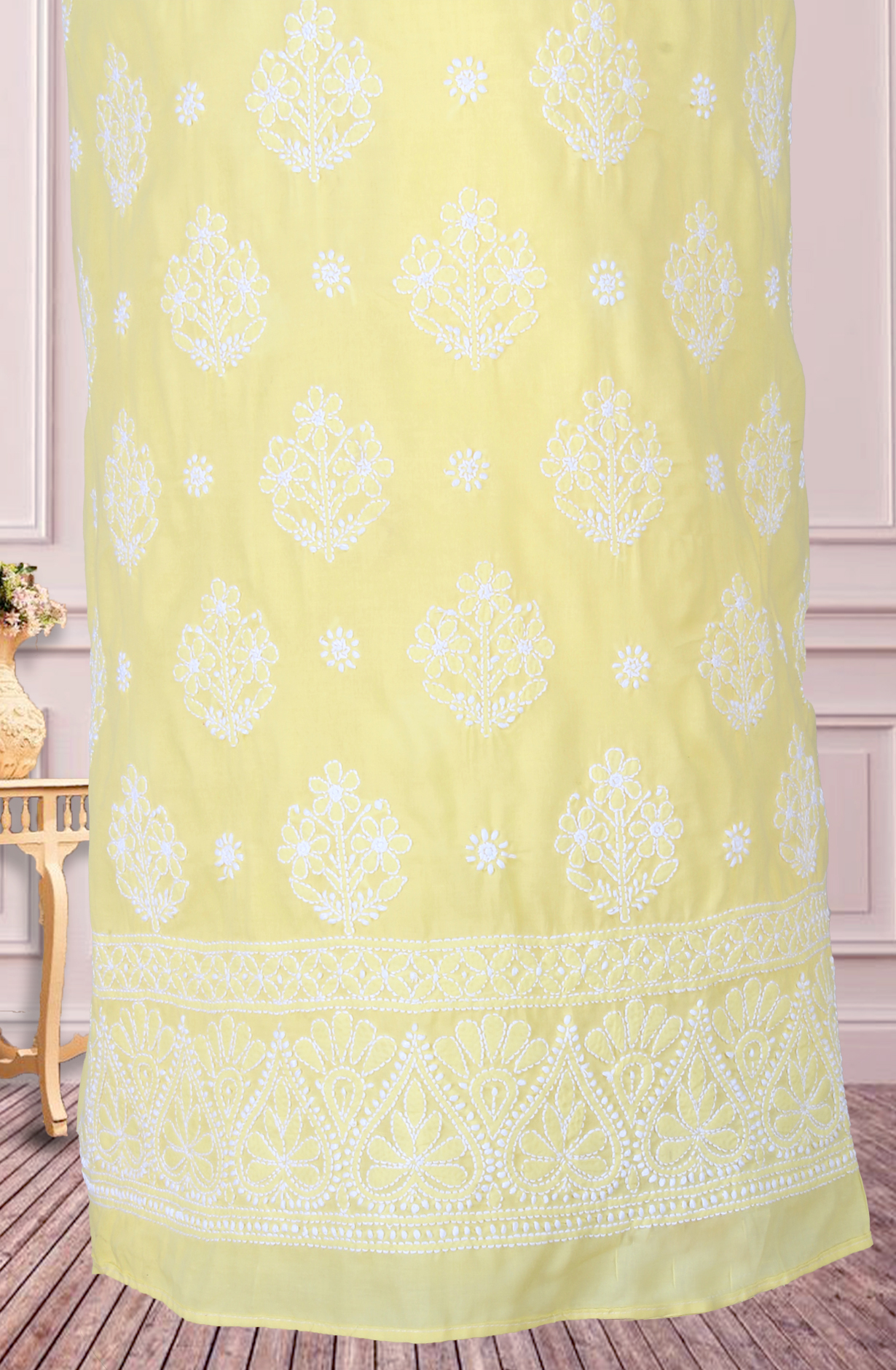 Yellow Cotton Beautiful Chikankari Embroidered Suit with Chiffon Dupatta - SUMCOT1290A