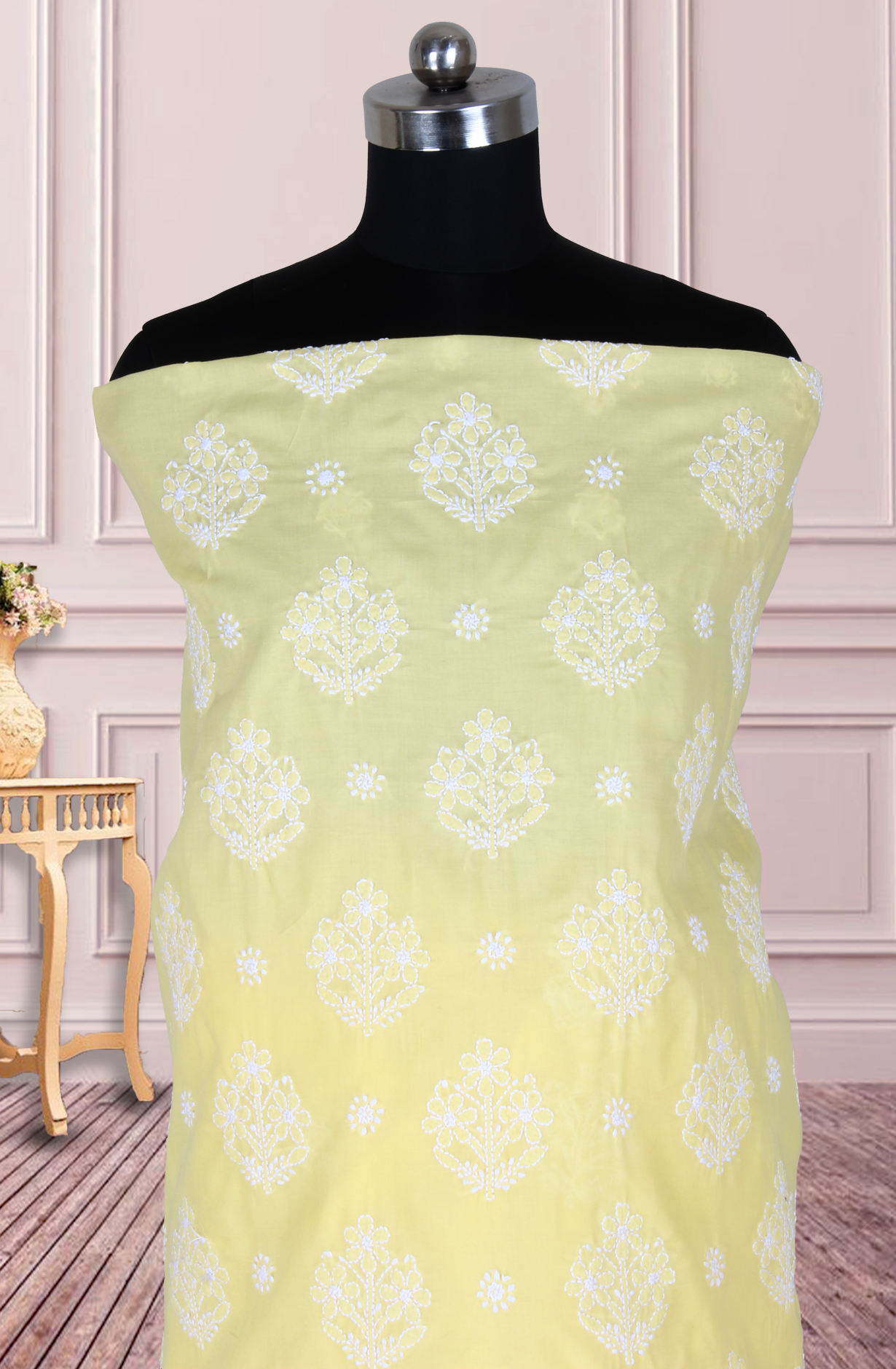 Yellow Cotton Beautiful Chikankari Embroidered Suit with Chiffon Dupatta - SUMCOT1290A