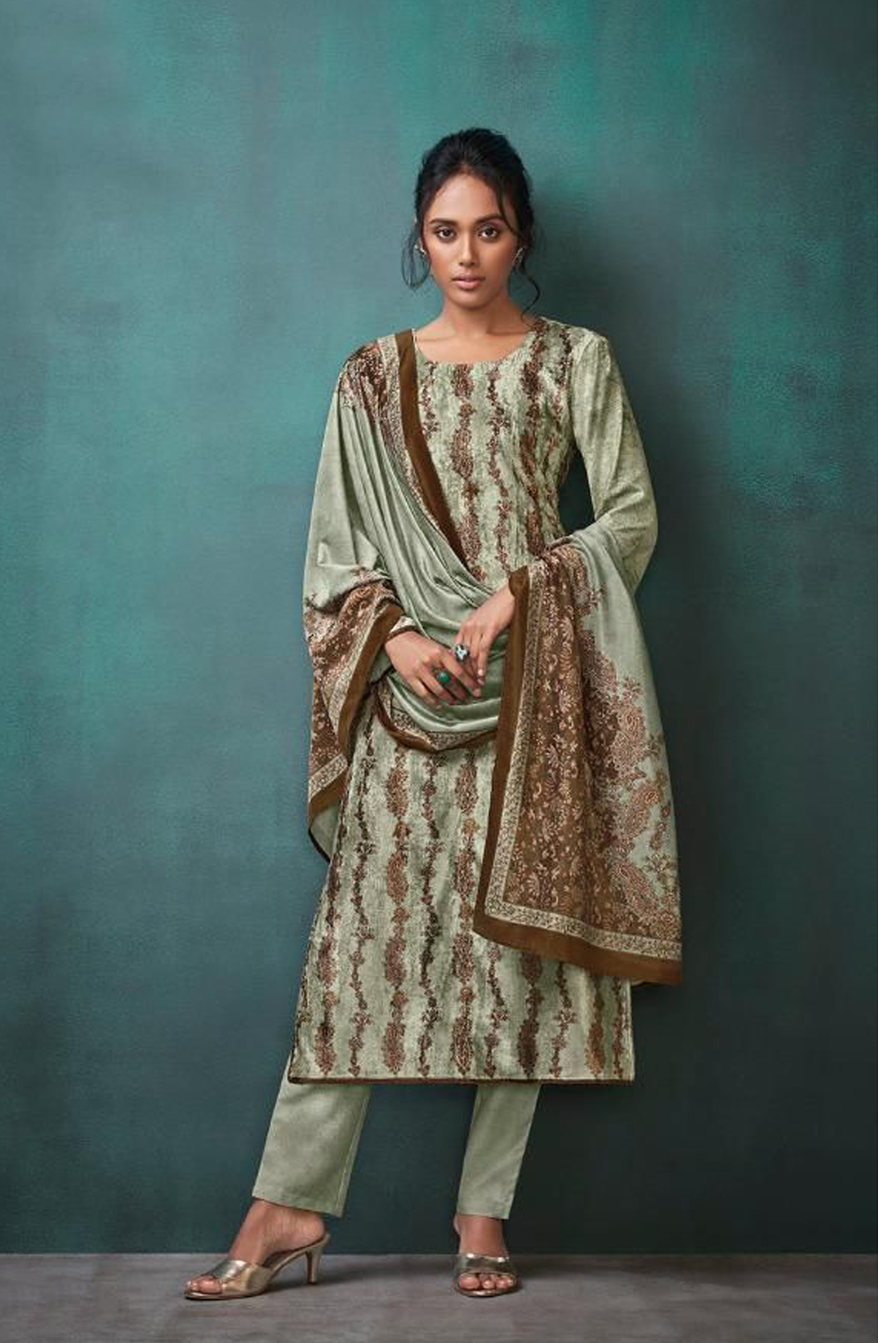 Sea Green Pure Velvet Unstitched Salwar Kameez - TAA1211B