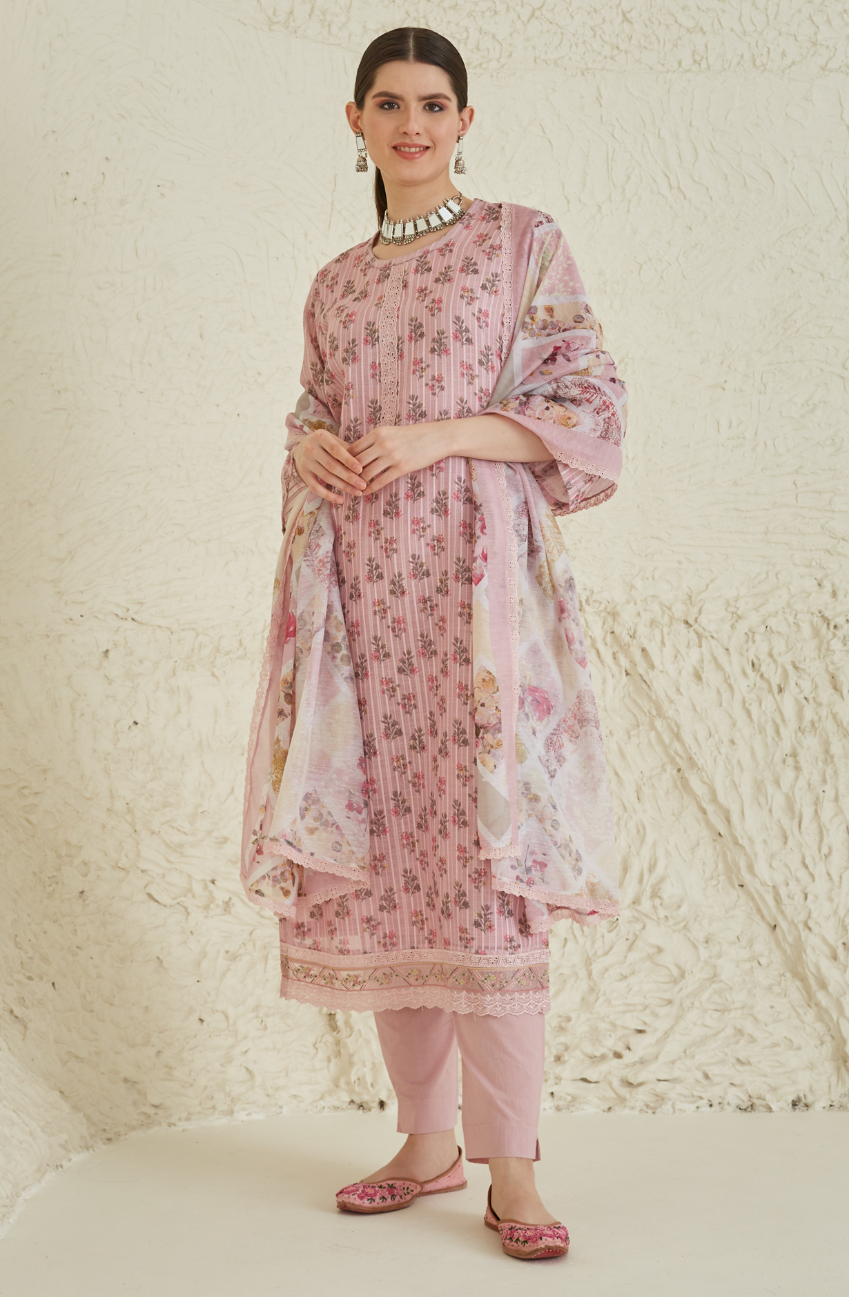 Pink Beautiful Linen Unstitched Salwar Kameez - TAN1914A