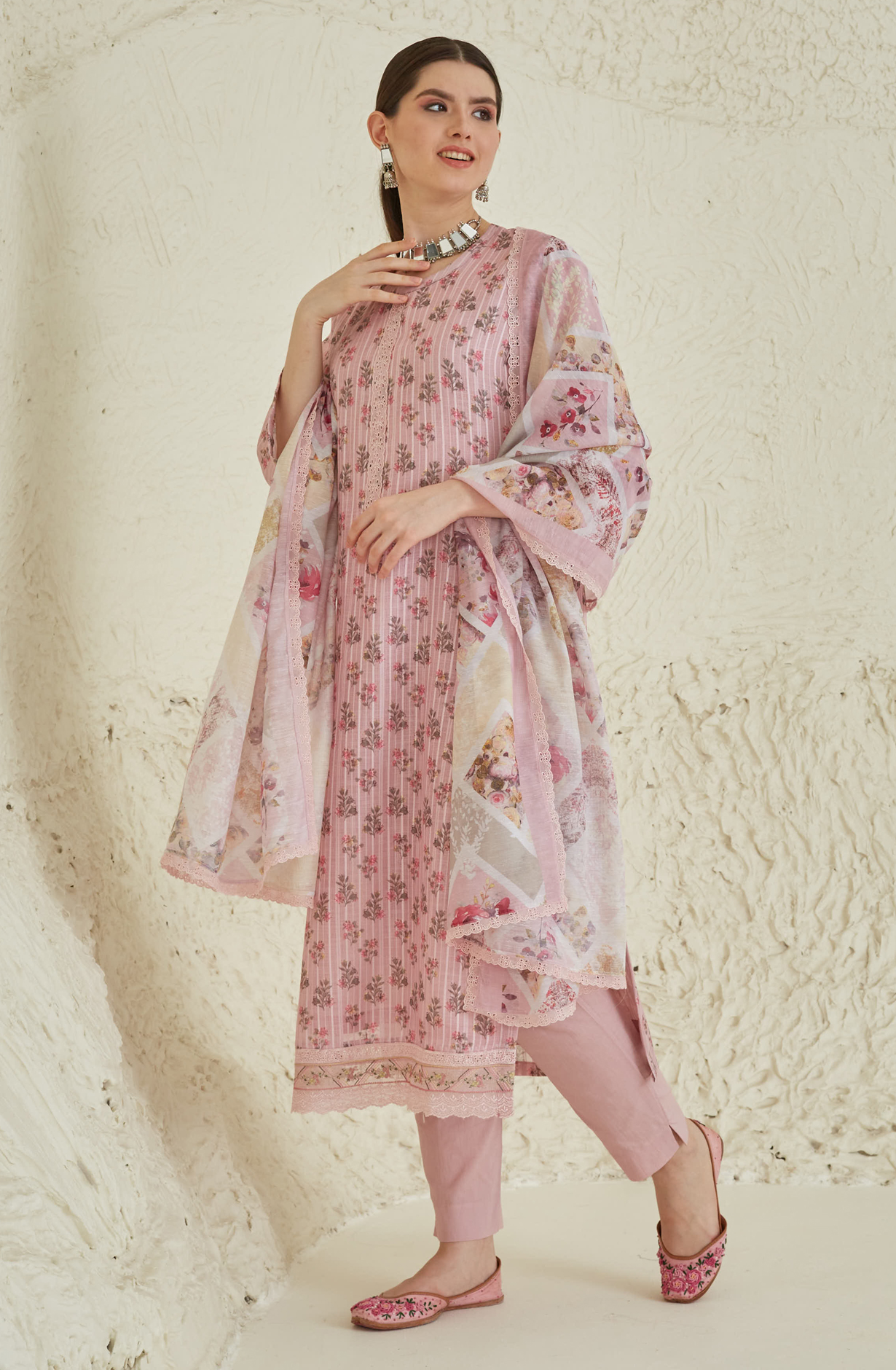 Pink Beautiful Linen Unstitched Salwar Kameez - TAN1914A