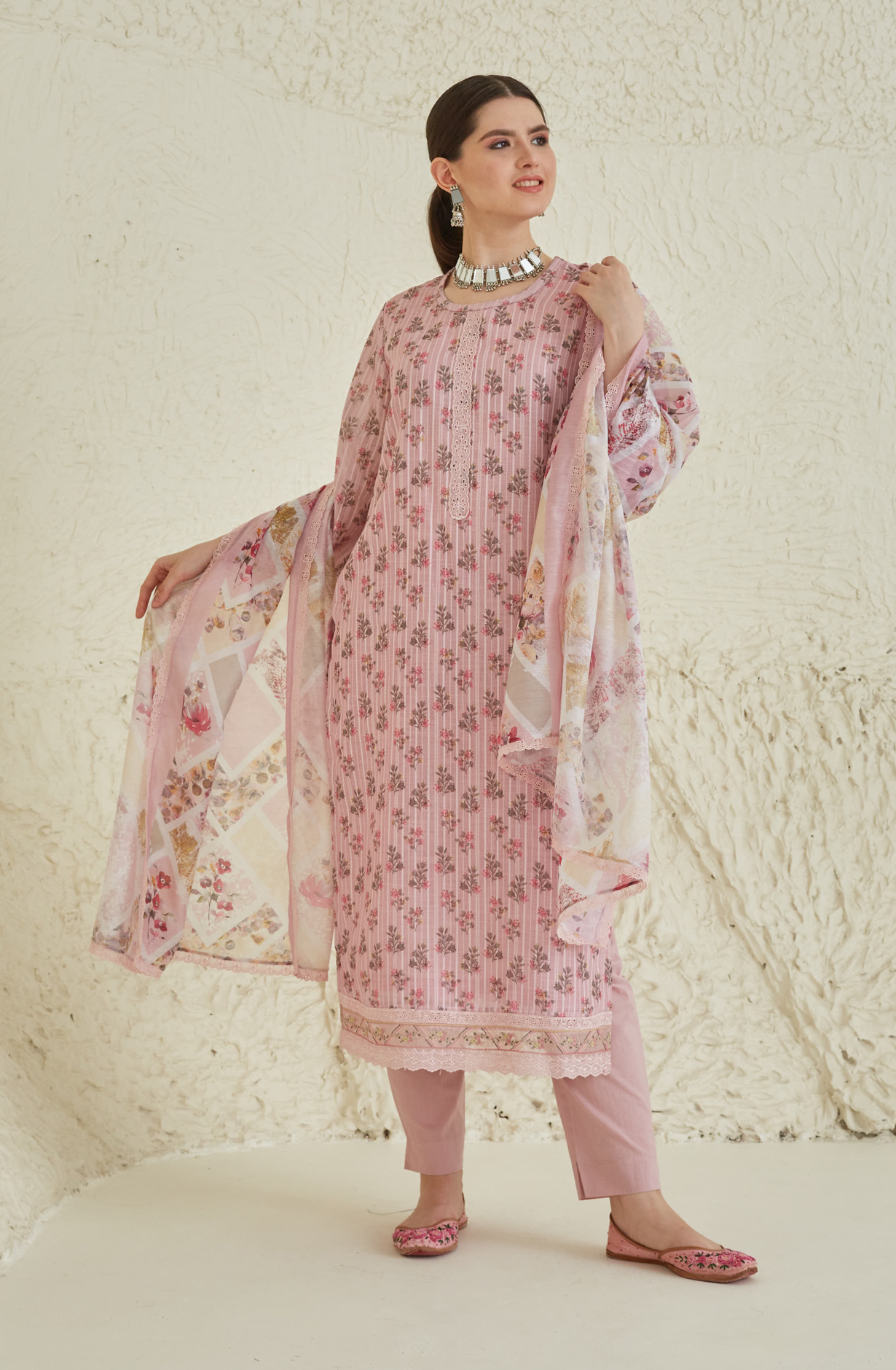 Pink Beautiful Linen Unstitched Salwar Kameez - TAN1914A