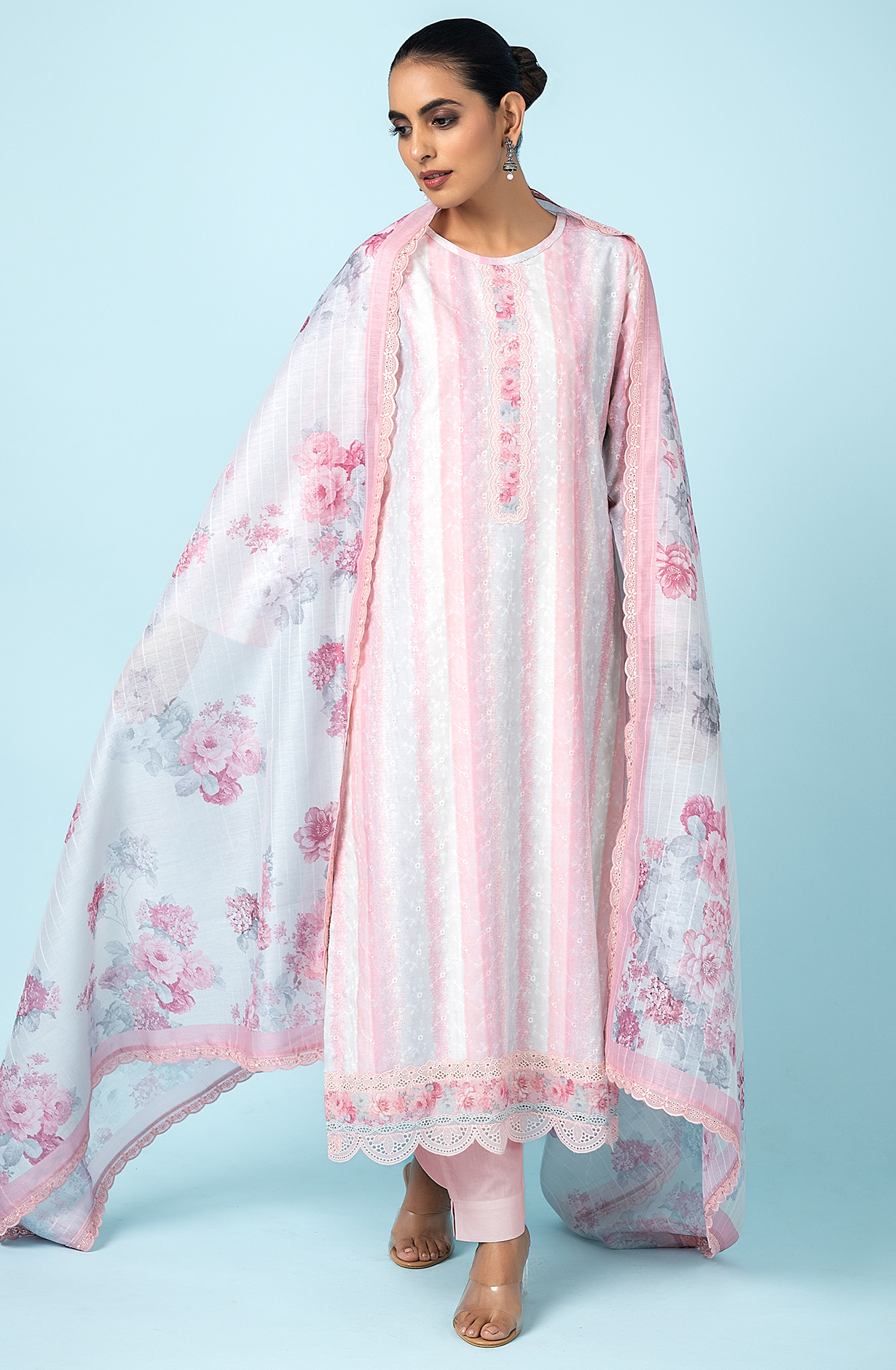 Pink Beautiful Muslin Embroidered Salwar Kameez with Digital Print - TAN2193A