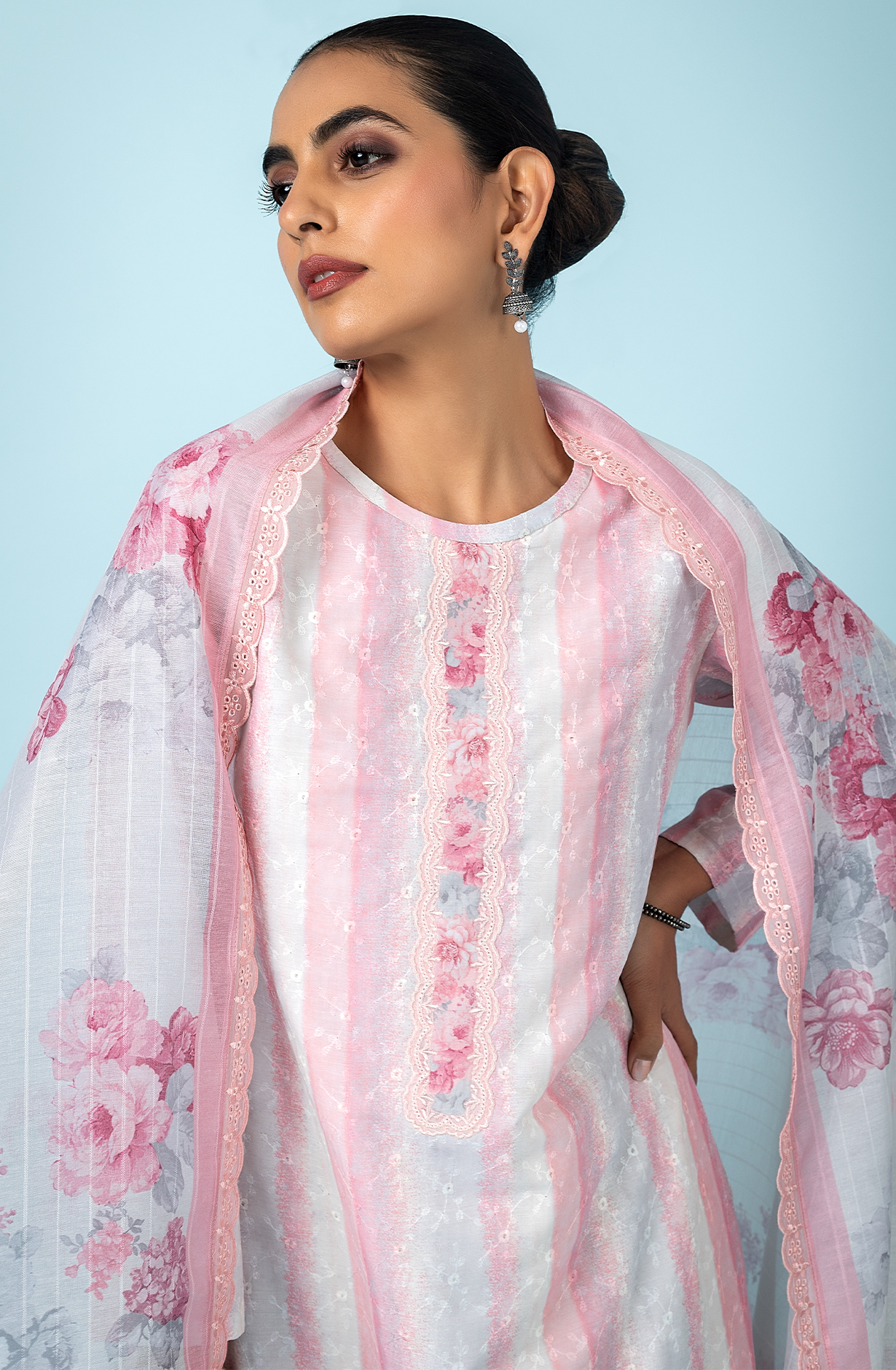Pink Beautiful Muslin Embroidered Salwar Kameez with Digital Print - TAN2193A