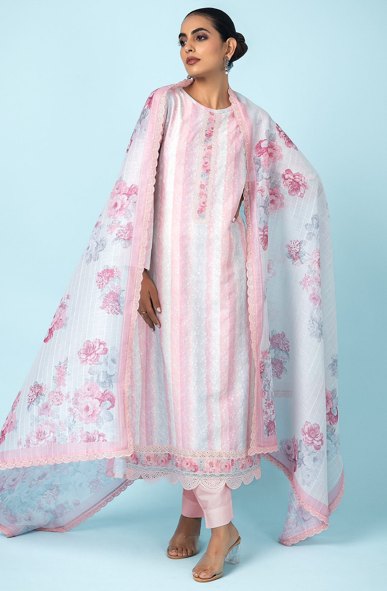 Pink Beautiful Muslin Embroidered Salwar Kameez with Digital Print - TAN2193A