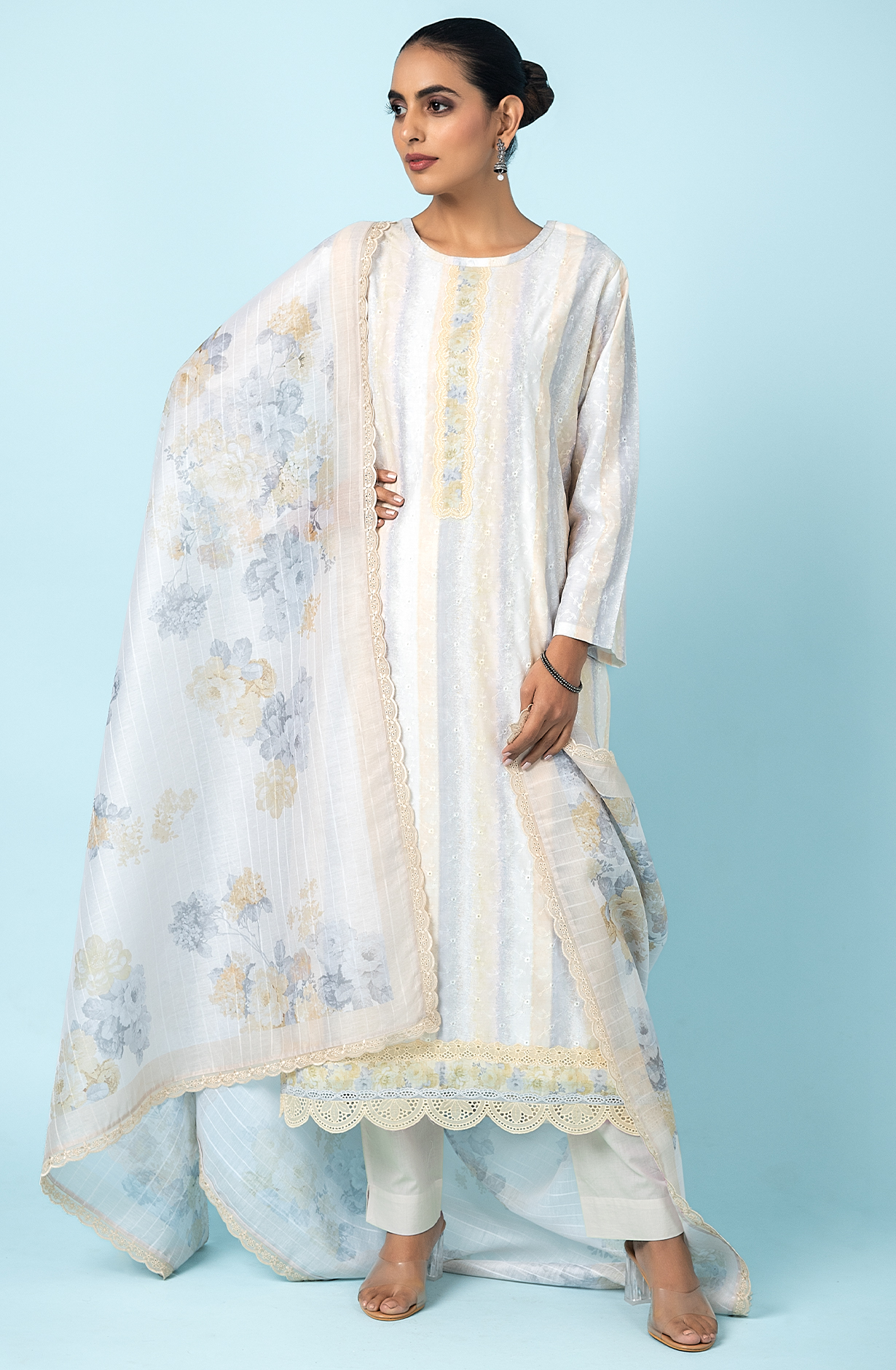 Yellow Beautiful Muslin Embroidered Salwar Kameez with Digital Print - TAN2193B