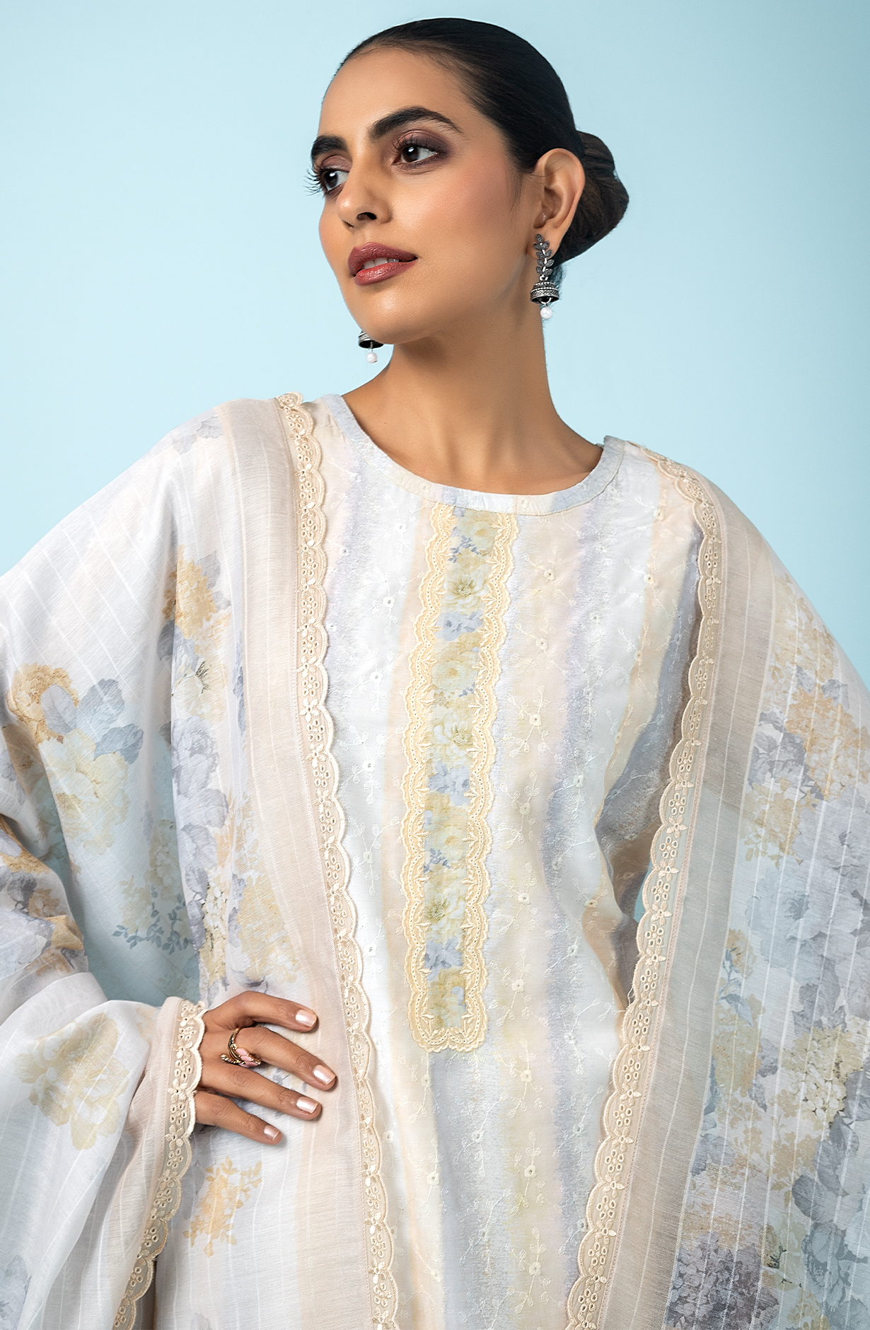 Yellow Beautiful Muslin Embroidered Salwar Kameez with Digital Print - TAN2193B