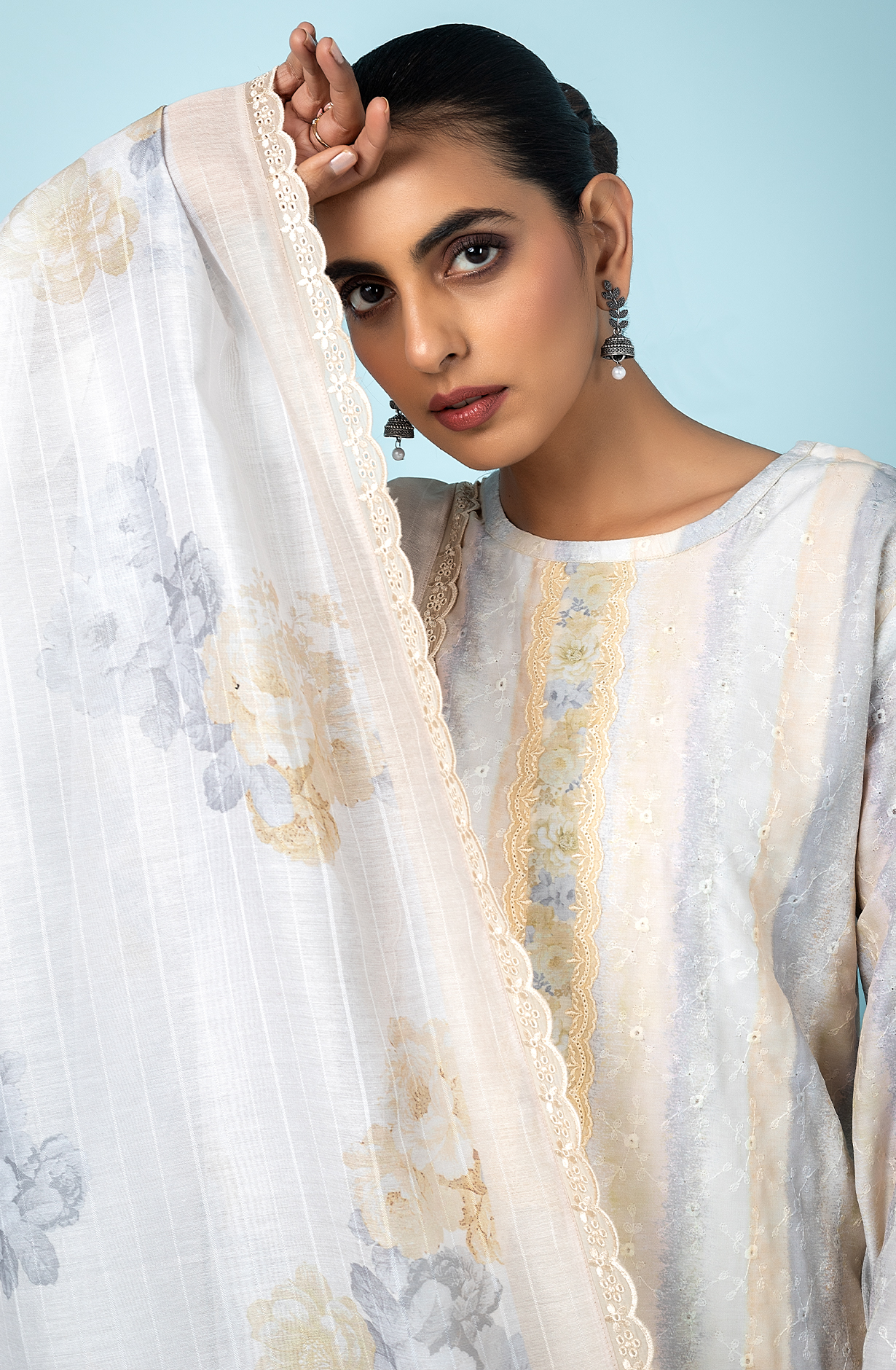 Yellow Beautiful Muslin Embroidered Salwar Kameez with Digital Print - TAN2193B