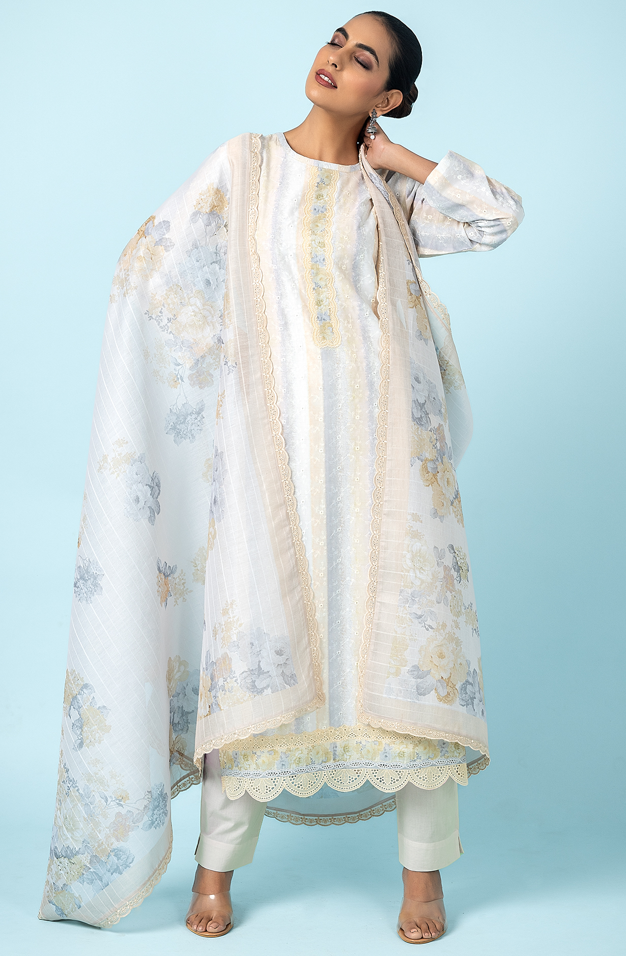 Yellow Beautiful Muslin Embroidered Salwar Kameez with Digital Print - TAN2193B